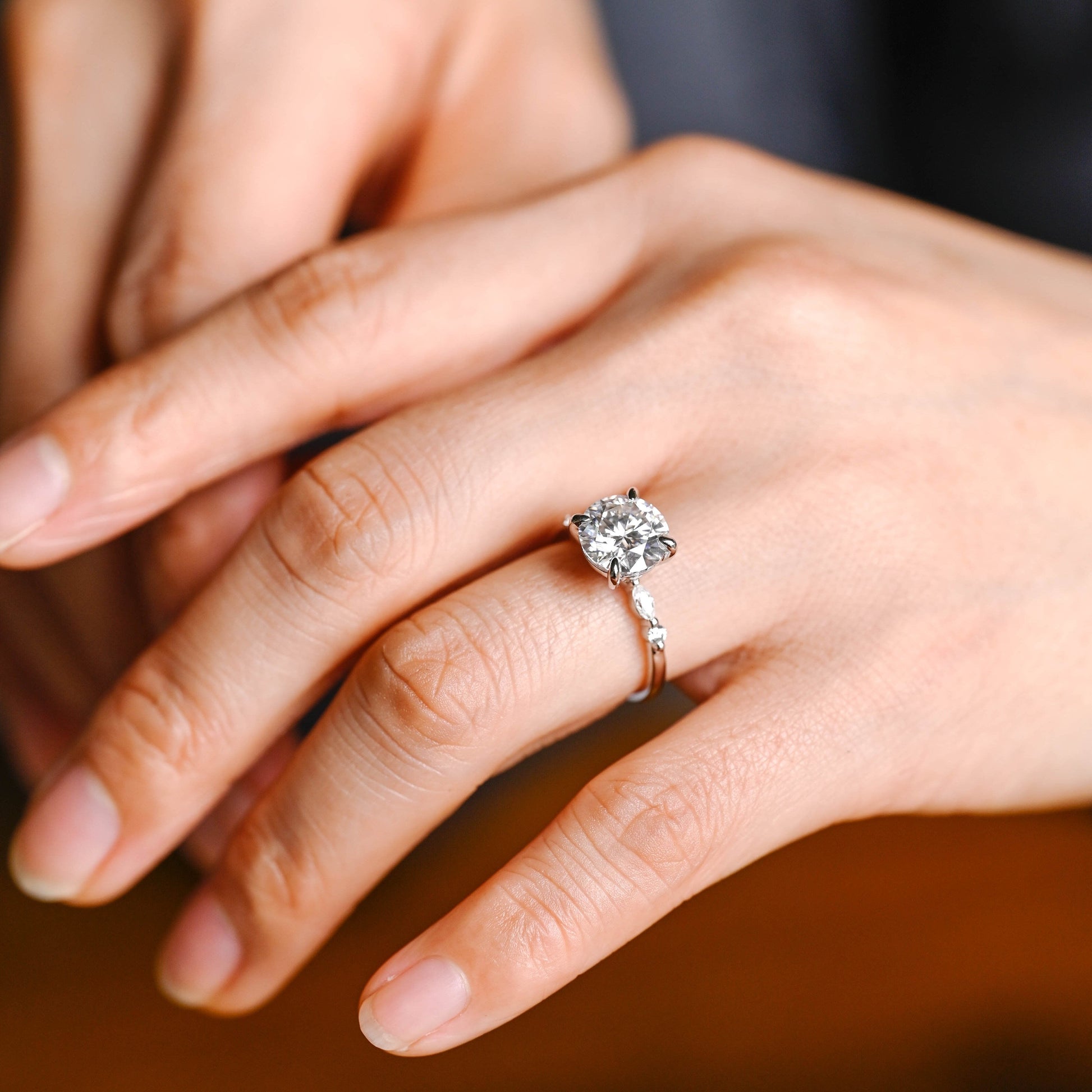 SquareJewelry round cut moissanite engagement ring Solid Gold Round Cut Moissanite Engagement Ring