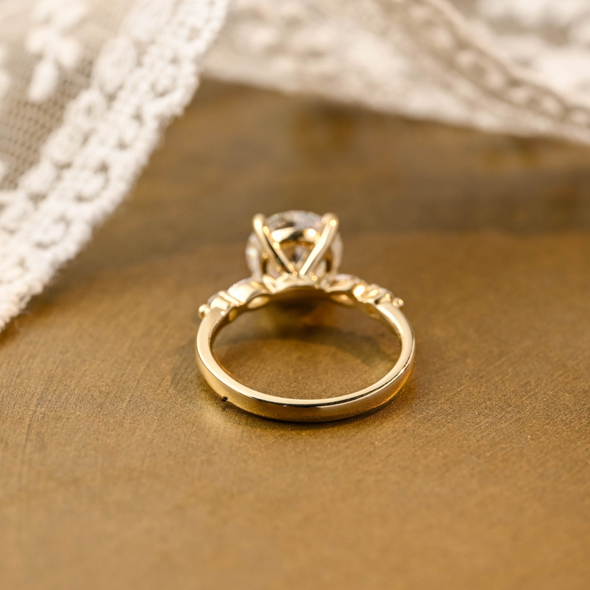 SquareJewelry round cut moissanite engagement ring Solid Gold Round Cut Moissanite Engagement Ring with Accent Marquise