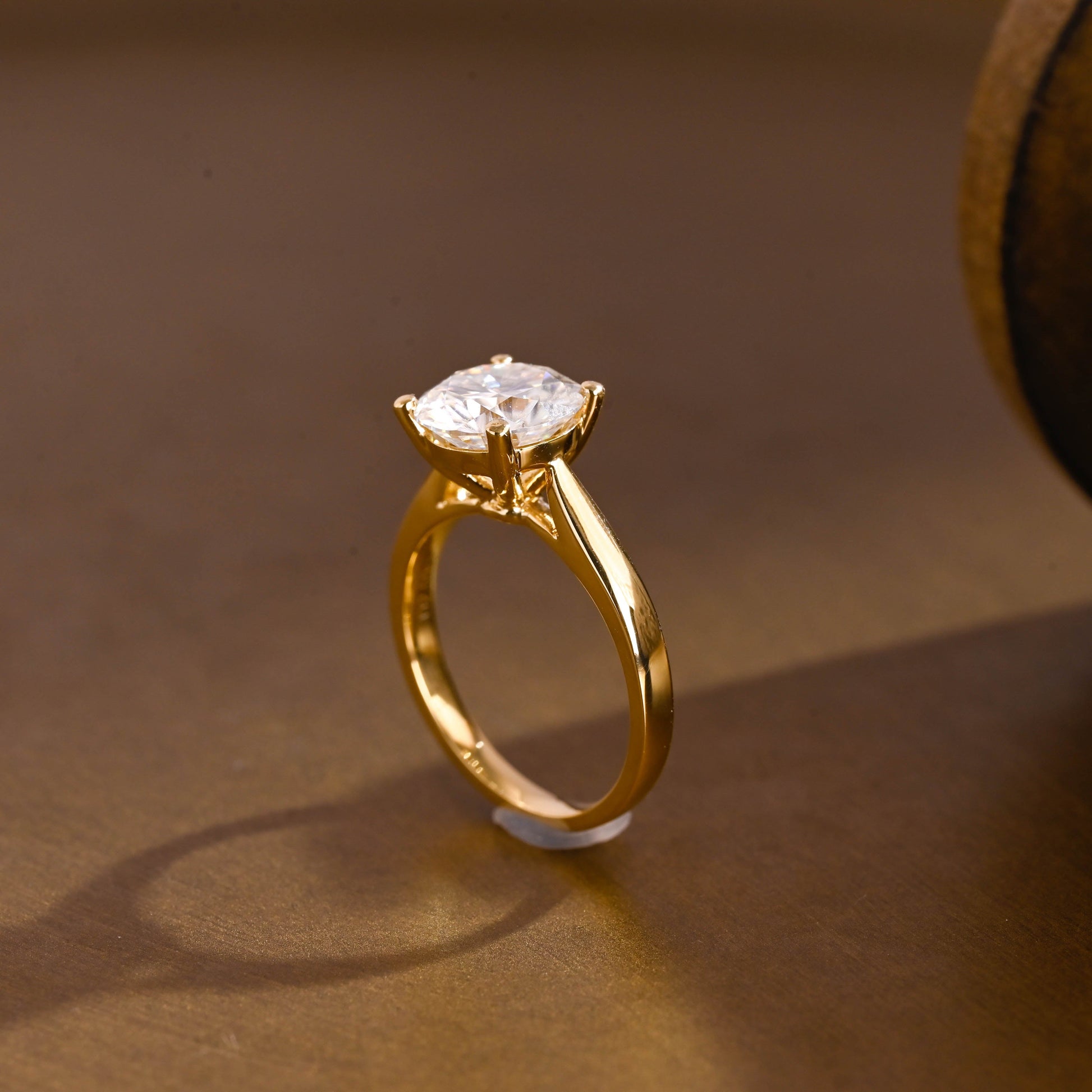 SquareJewelry round cut moissanite engagement ring Solid Gold Solitaire Cathedral Set Round Cut Moissanite Engagement Ring