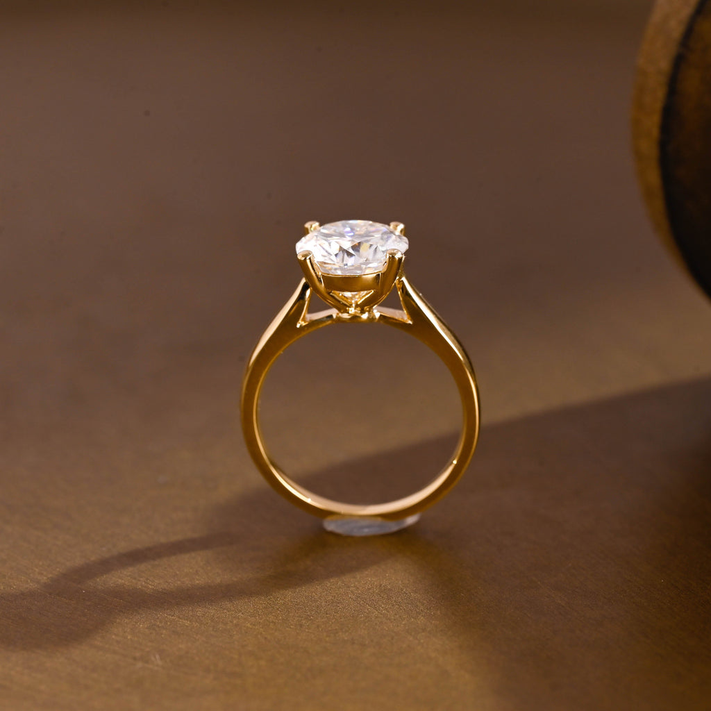 SquareJewelry round cut moissanite engagement ring Solid Gold Solitaire Cathedral Set Round Cut Moissanite Engagement Ring