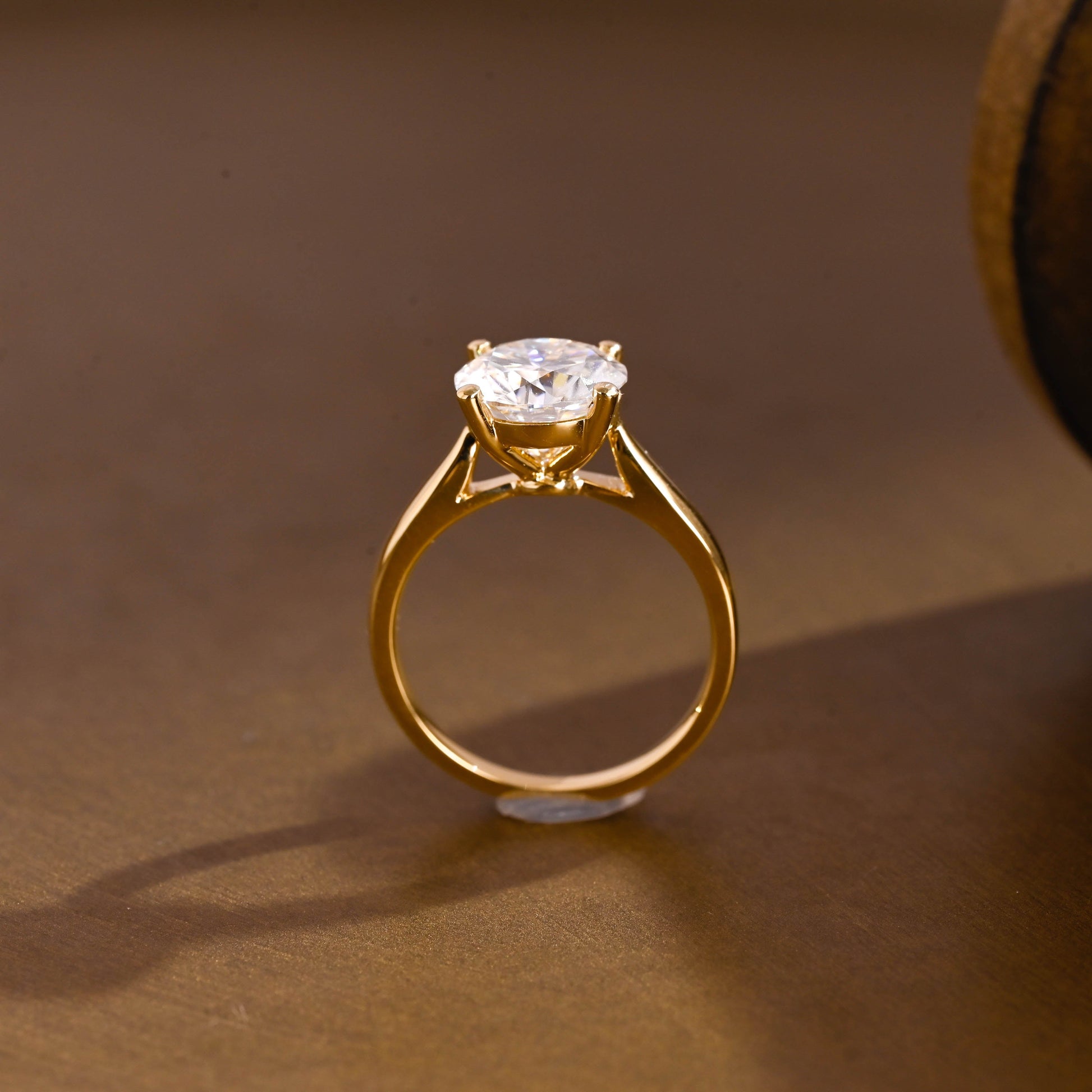 SquareJewelry round cut moissanite engagement ring Solid Gold Solitaire Cathedral Set Round Cut Moissanite Engagement Ring