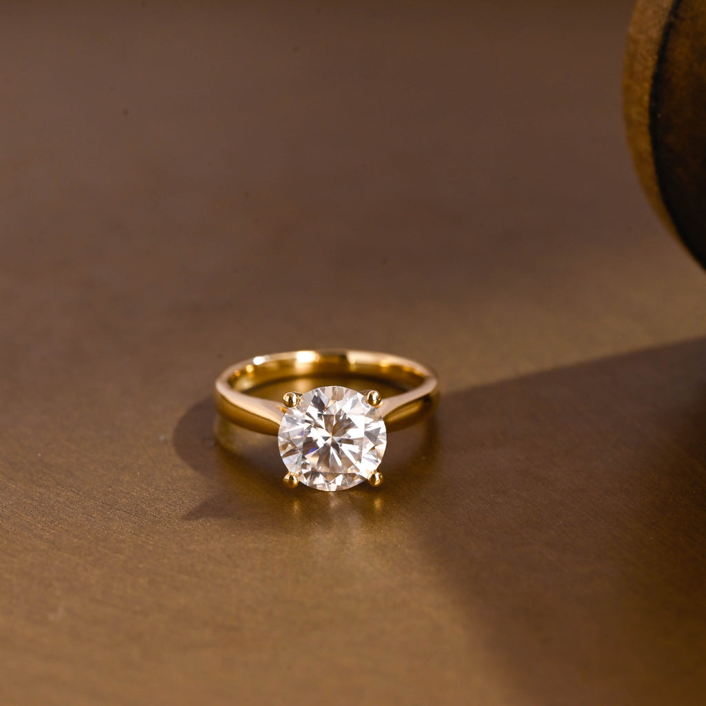 SquareJewelry round cut moissanite engagement ring Solid Gold Solitaire Cathedral Set Round Cut Moissanite Engagement Ring