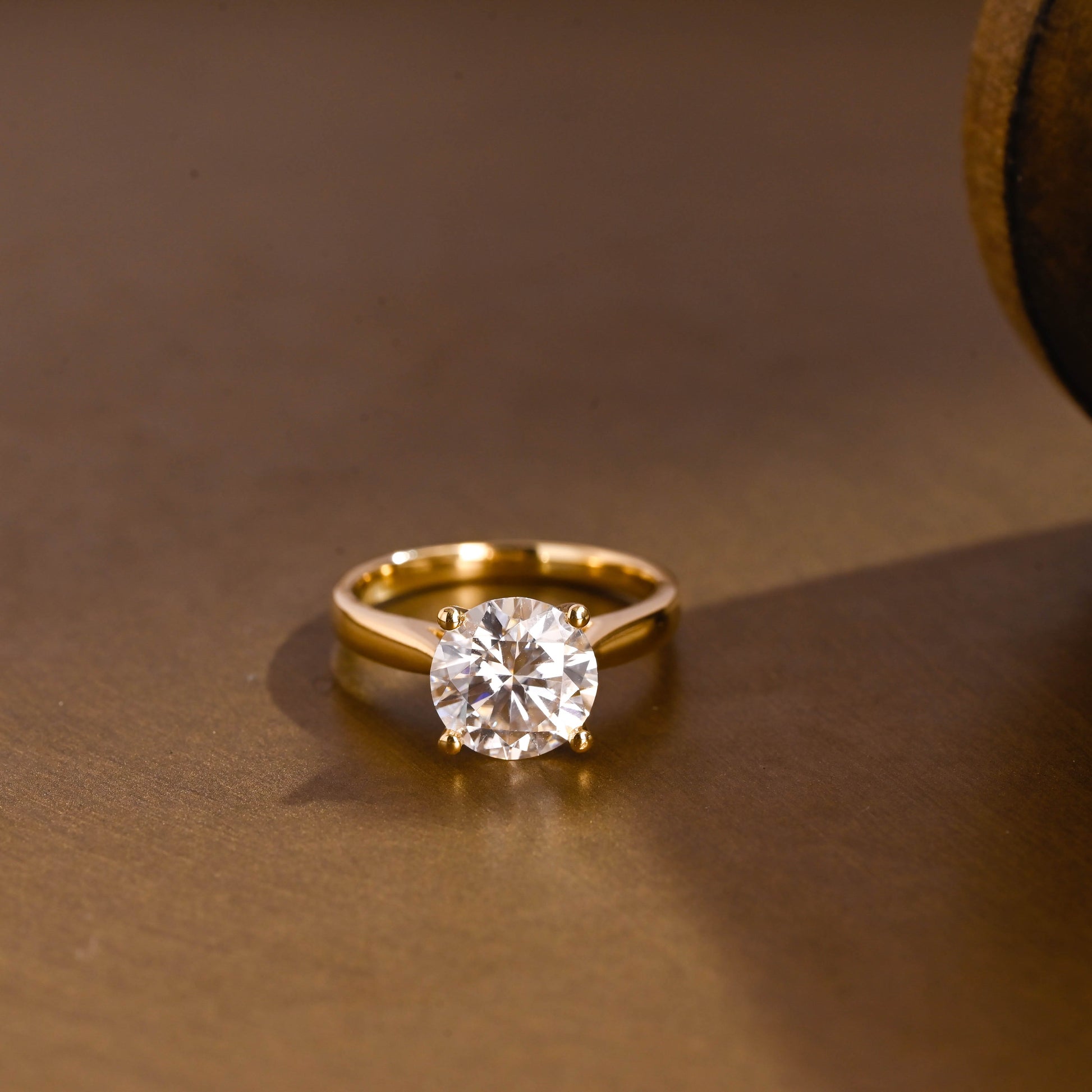 SquareJewelry round cut moissanite engagement ring Solid Gold Solitaire Cathedral Set Round Cut Moissanite Engagement Ring