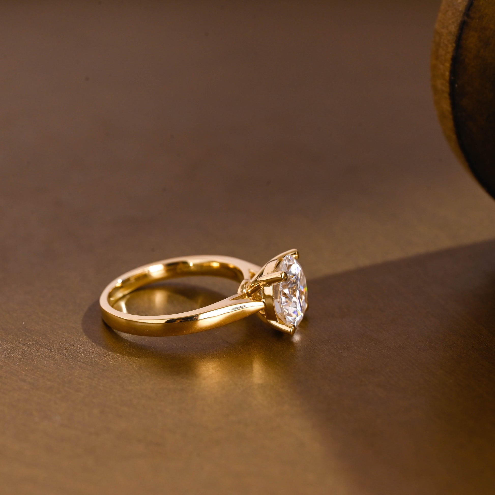 SquareJewelry round cut moissanite engagement ring Solid Gold Solitaire Cathedral Set Round Cut Moissanite Engagement Ring
