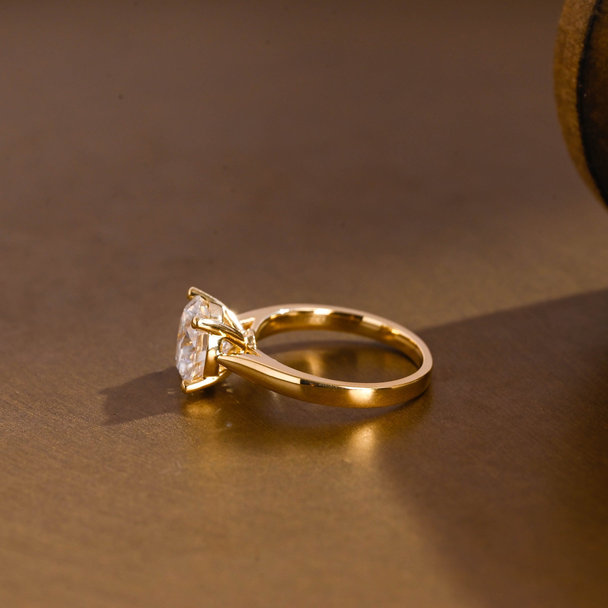 SquareJewelry round cut moissanite engagement ring Solid Gold Solitaire Cathedral Set Round Cut Moissanite Engagement Ring