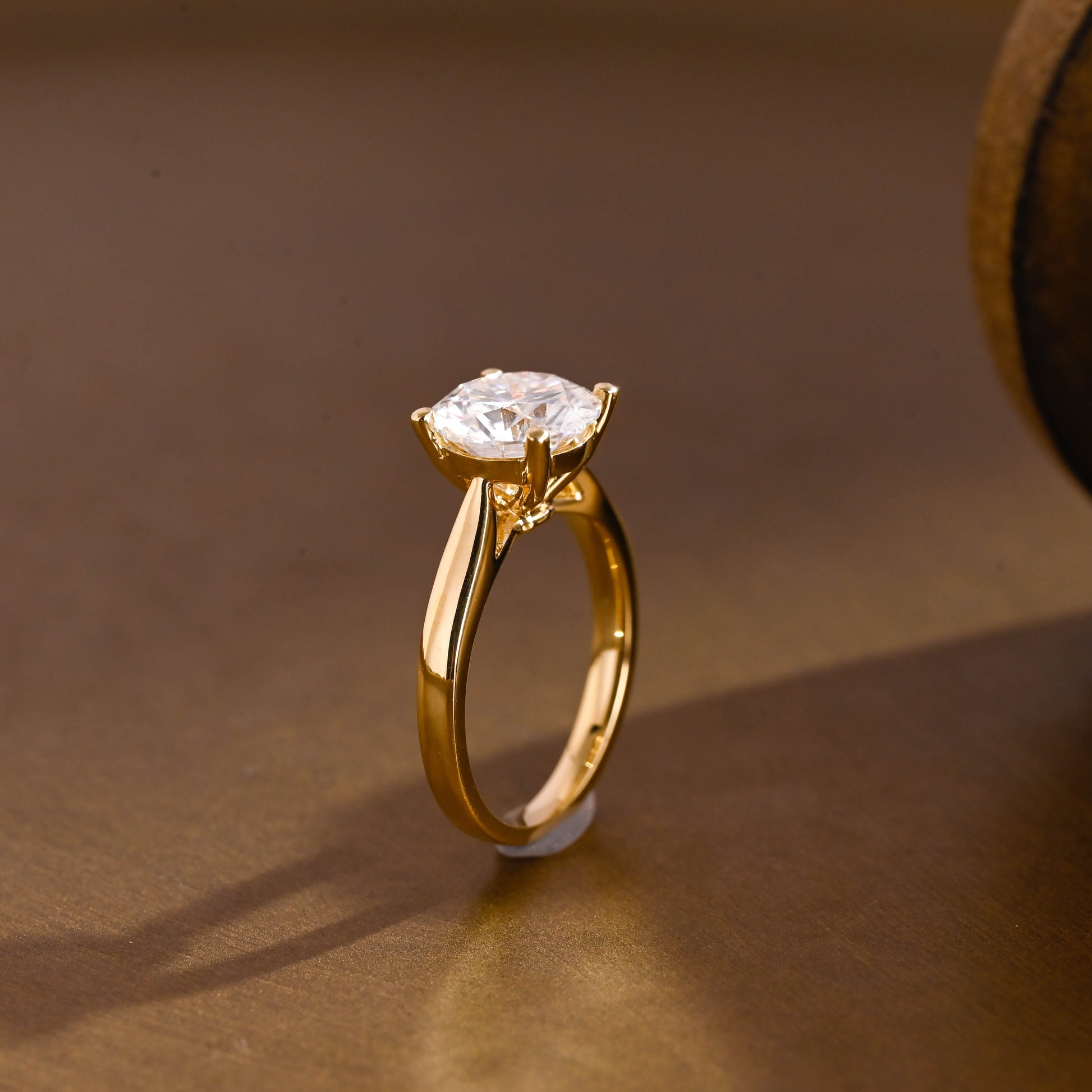 SquareJewelry round cut moissanite engagement ring Solid Gold Solitaire Cathedral Set Round Cut Moissanite Engagement Ring