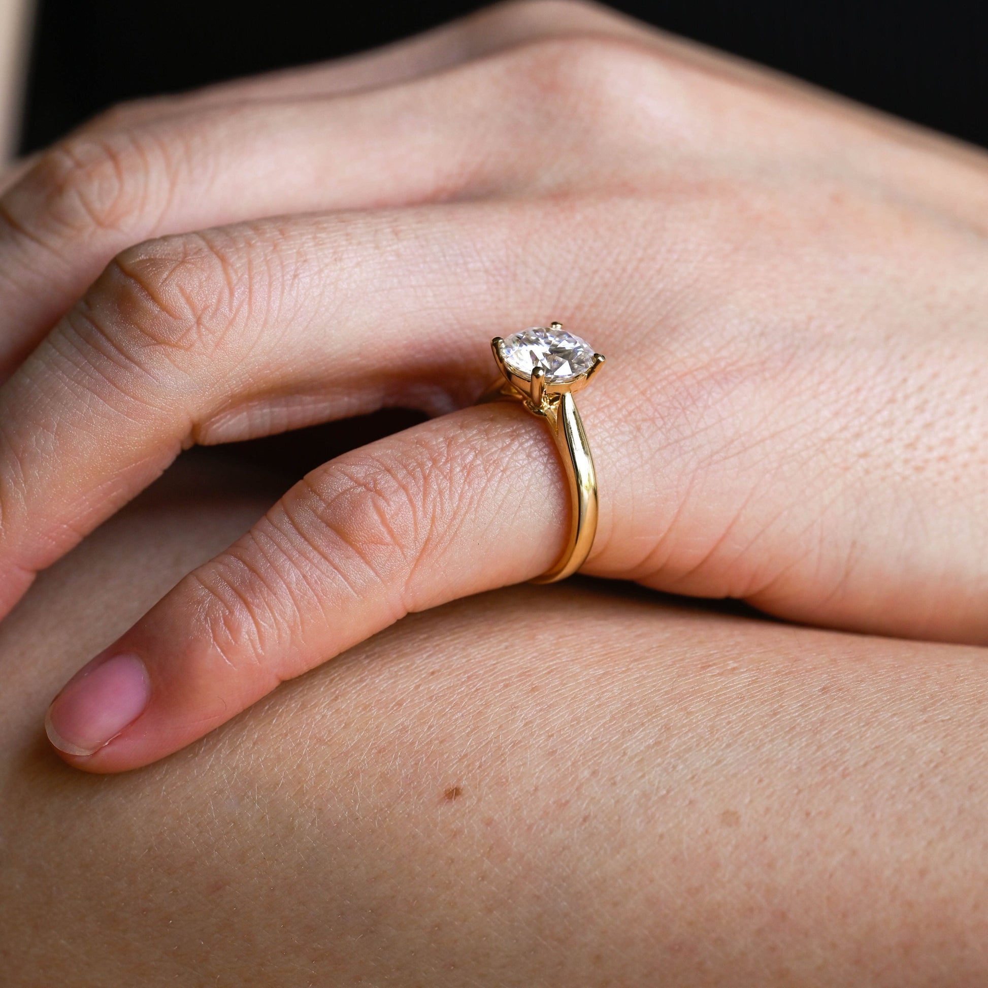 SquareJewelry round cut moissanite engagement ring Solid Gold Solitaire Cathedral Set Round Cut Moissanite Engagement Ring