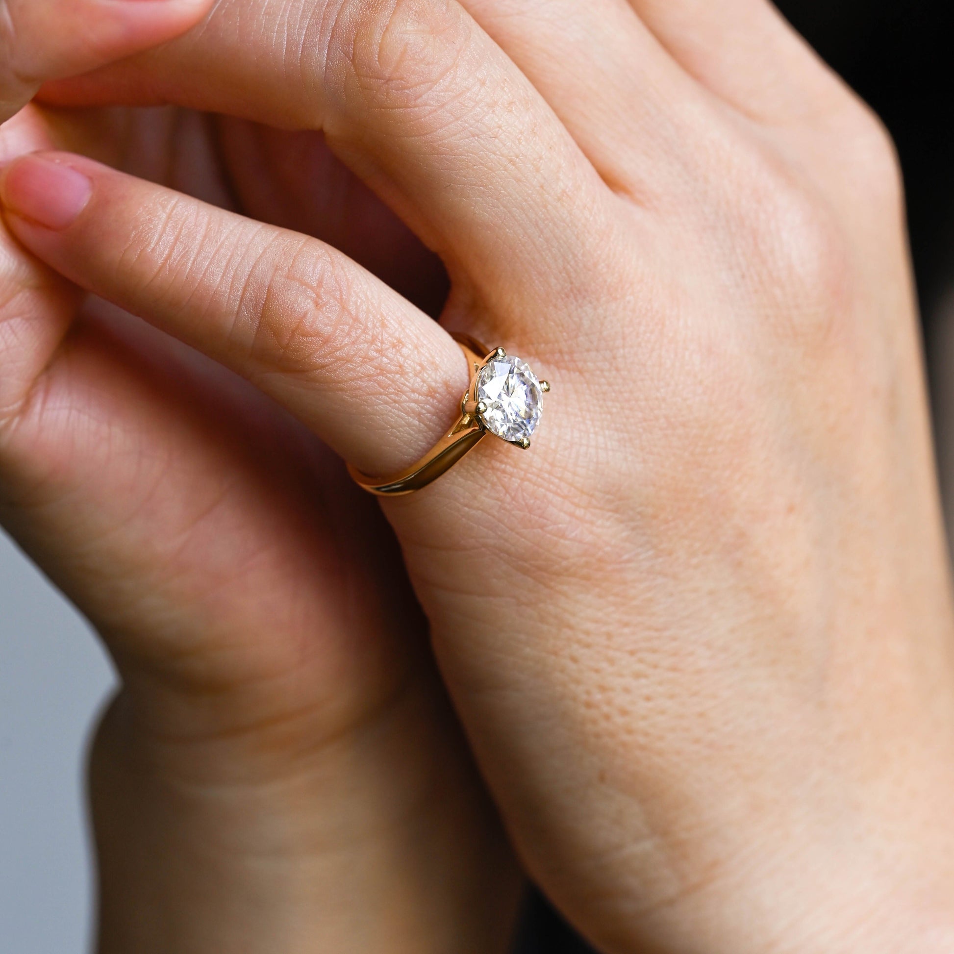 SquareJewelry round cut moissanite engagement ring Solid Gold Solitaire Cathedral Set Round Cut Moissanite Engagement Ring