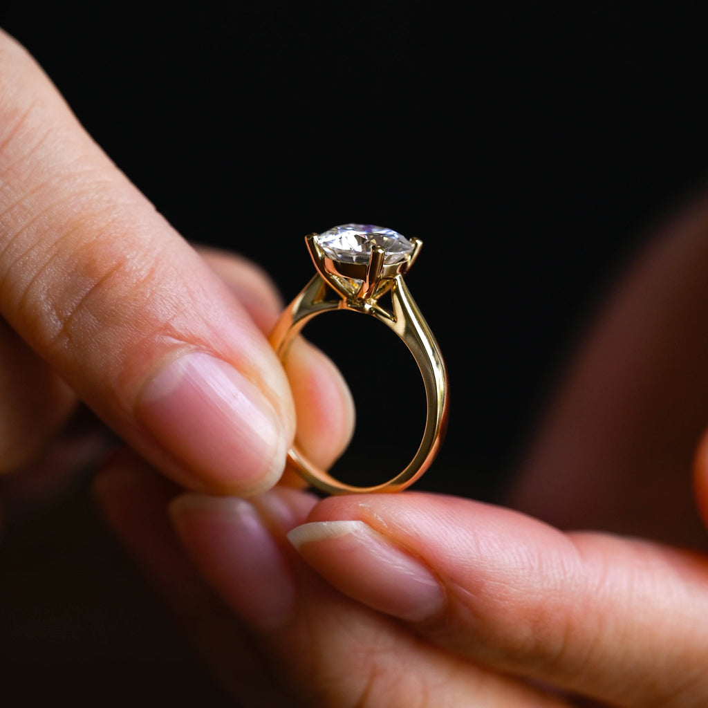 SquareJewelry round cut moissanite engagement ring Solid Gold Solitaire Cathedral Set Round Cut Moissanite Engagement Ring