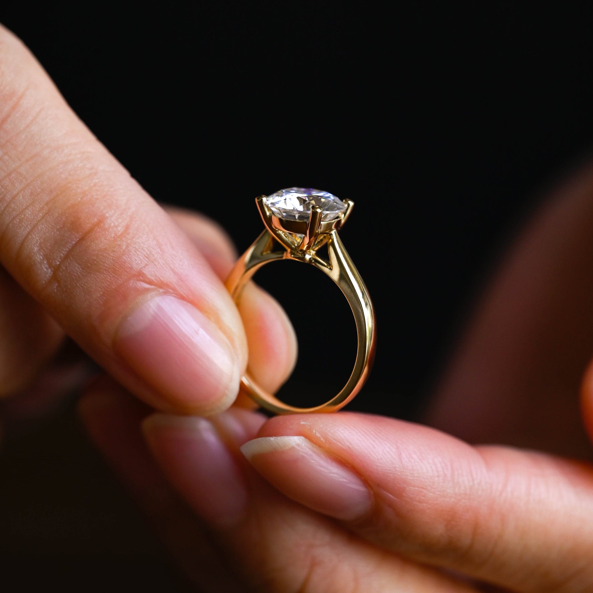 SquareJewelry round cut moissanite engagement ring Solid Gold Solitaire Cathedral Set Round Cut Moissanite Engagement Ring
