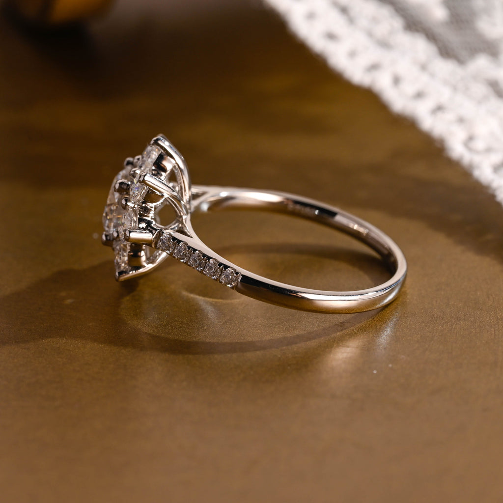 SquareJewelry round cut moissanite engagement ring Solid Gold Sunflower Halo Cathedral Round Rose Cut Moissanite Engagement Ring