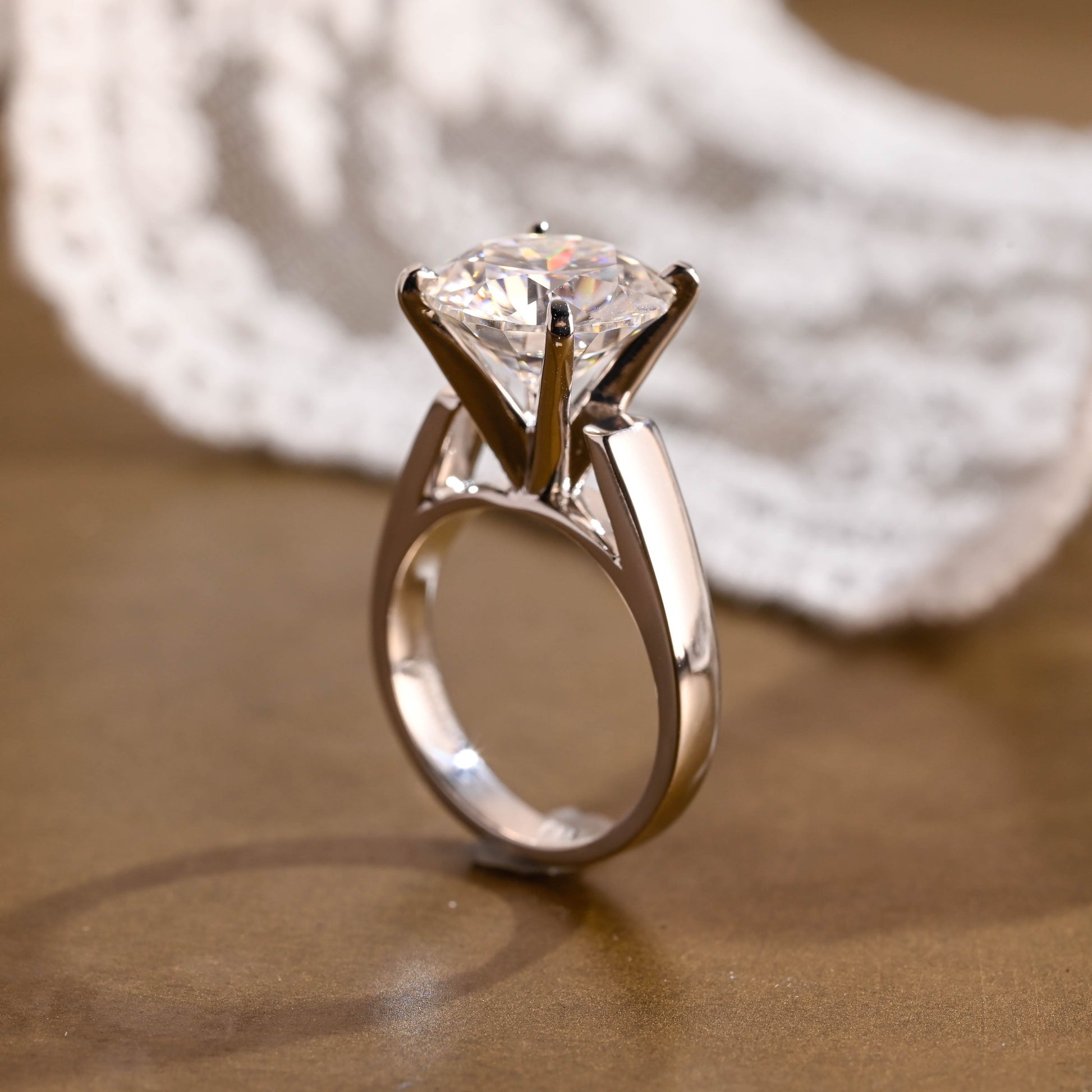 SquareJewelry round cut moissanite engagement ring Solid Gold Thick High Set Solitaire Round Cut Moissanite Engagement Ring