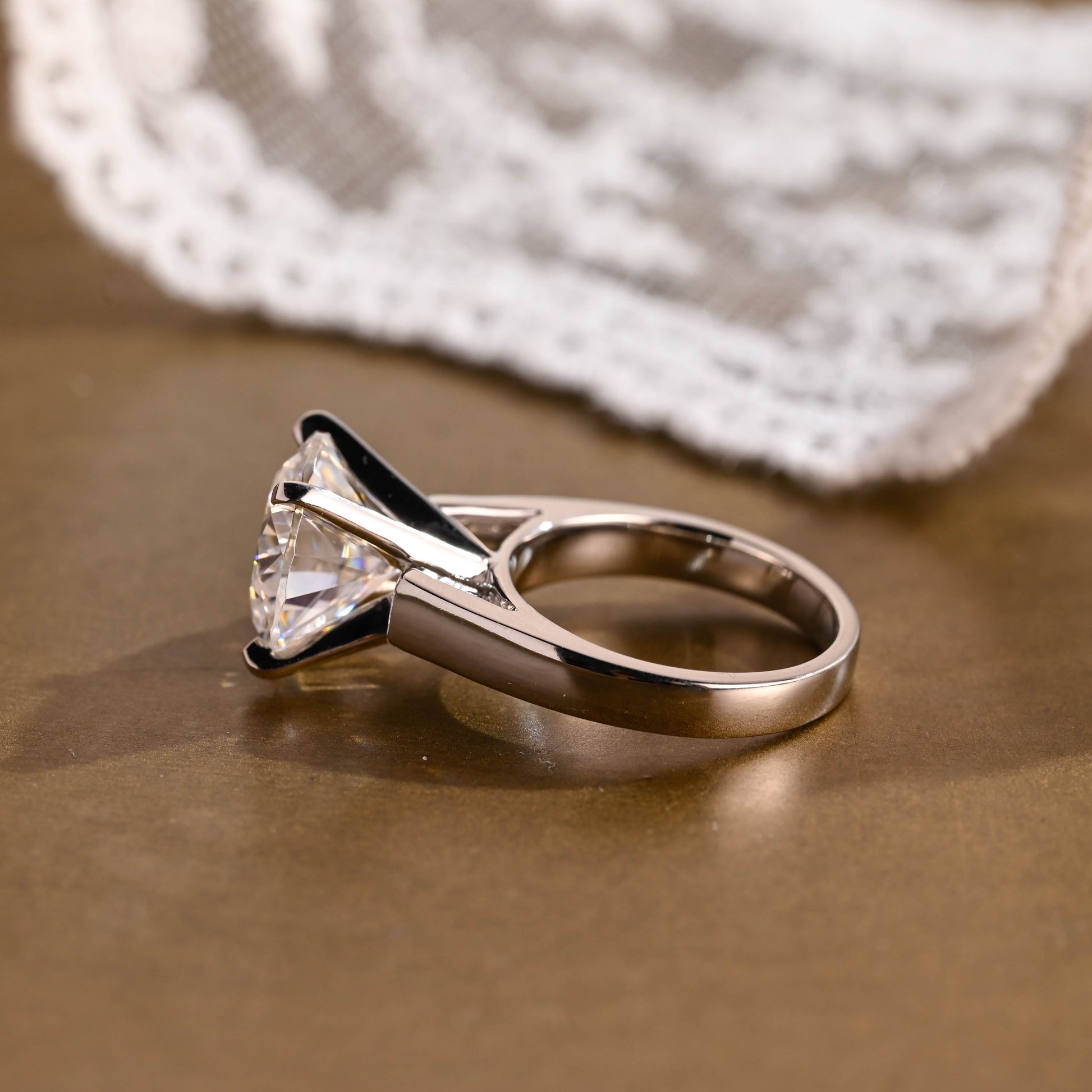 SquareJewelry round cut moissanite engagement ring Solid Gold Thick High Set Solitaire Round Cut Moissanite Engagement Ring