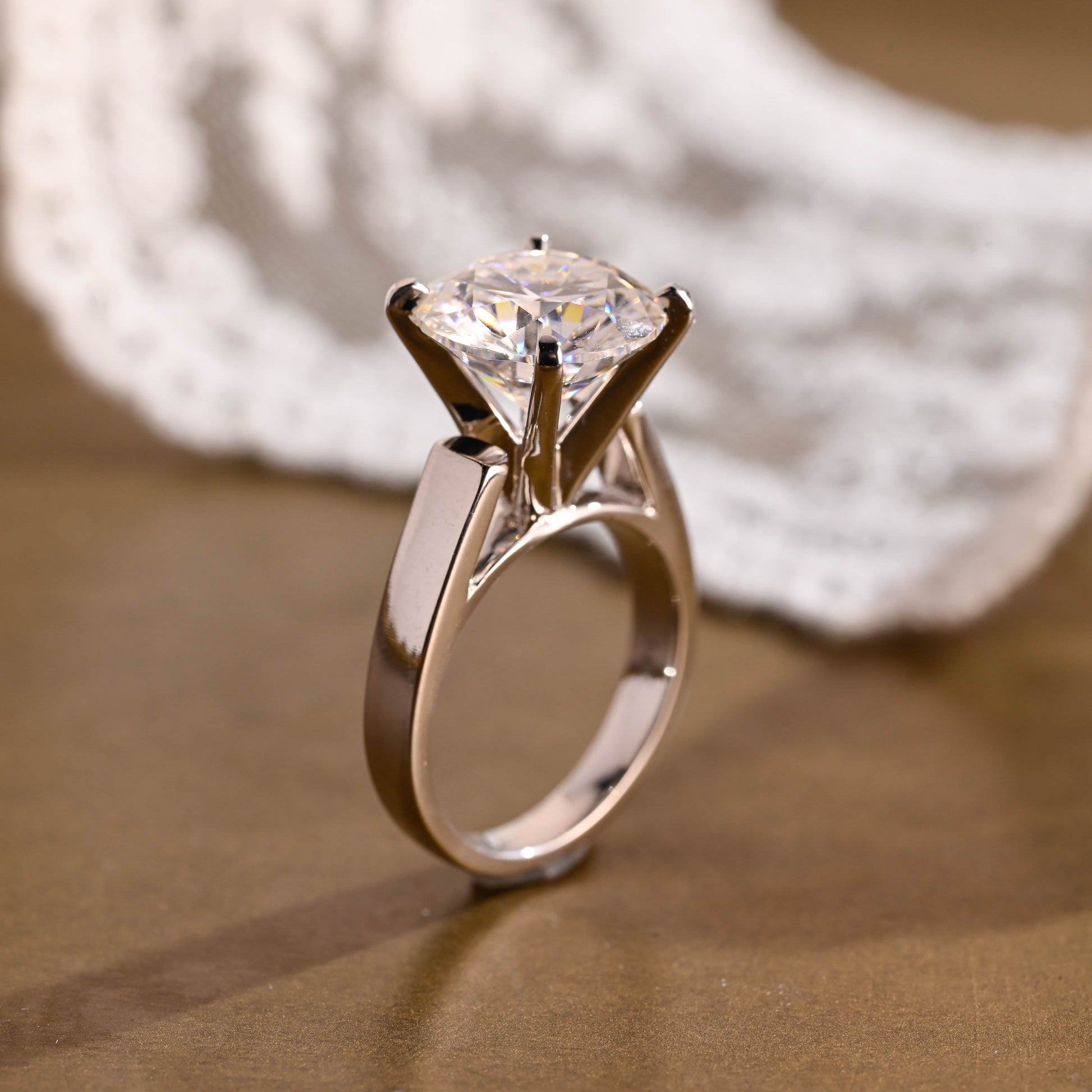 SquareJewelry round cut moissanite engagement ring Solid Gold Thick High Set Solitaire Round Cut Moissanite Engagement Ring