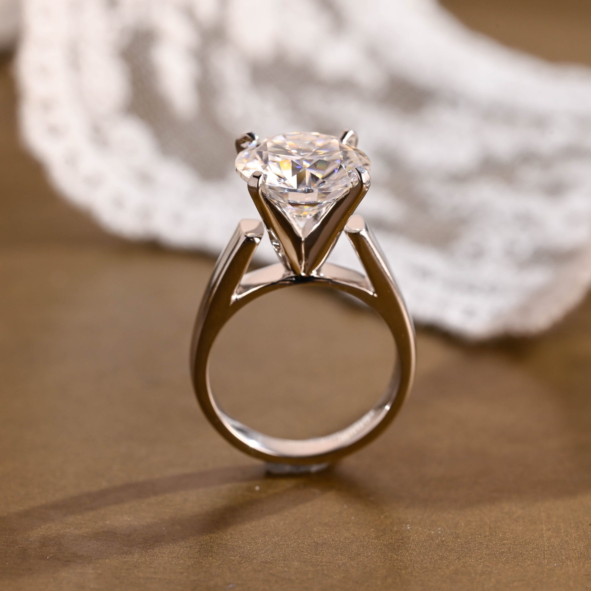 SquareJewelry round cut moissanite engagement ring Solid Gold Thick High Set Solitaire Round Cut Moissanite Engagement Ring