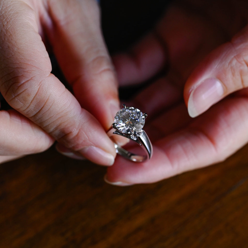 SquareJewelry round cut moissanite engagement ring Solid Gold Thick High Set Solitaire Round Cut Moissanite Engagement Ring