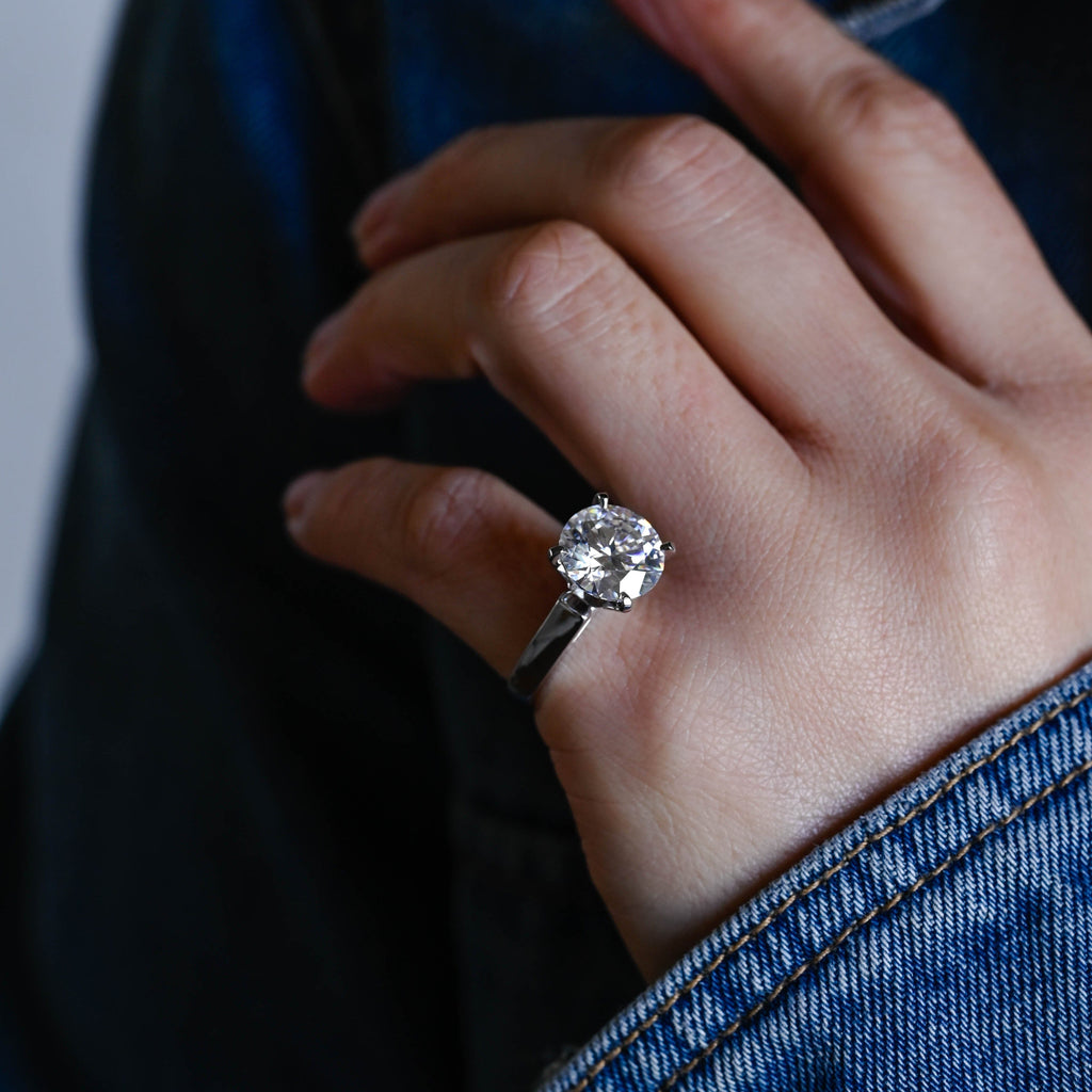 SquareJewelry round cut moissanite engagement ring Solid Gold Thick High Set Solitaire Round Cut Moissanite Engagement Ring