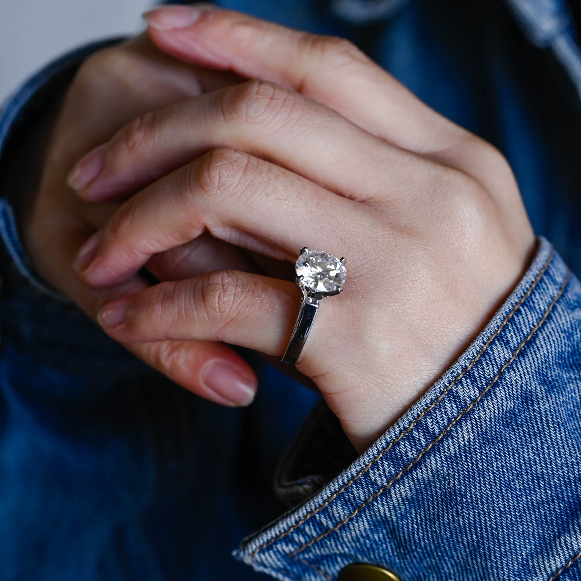 SquareJewelry round cut moissanite engagement ring Solid Gold Thick High Set Solitaire Round Cut Moissanite Engagement Ring