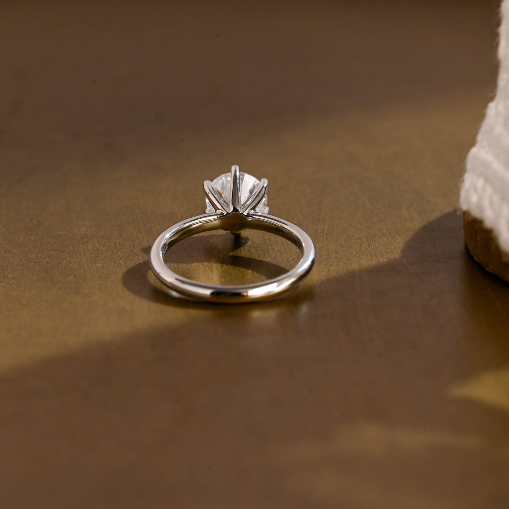 SquareJewelry round cut moissanite engagement ring Solid Gold Thick Prongs Round Moissanite Engagement Ring