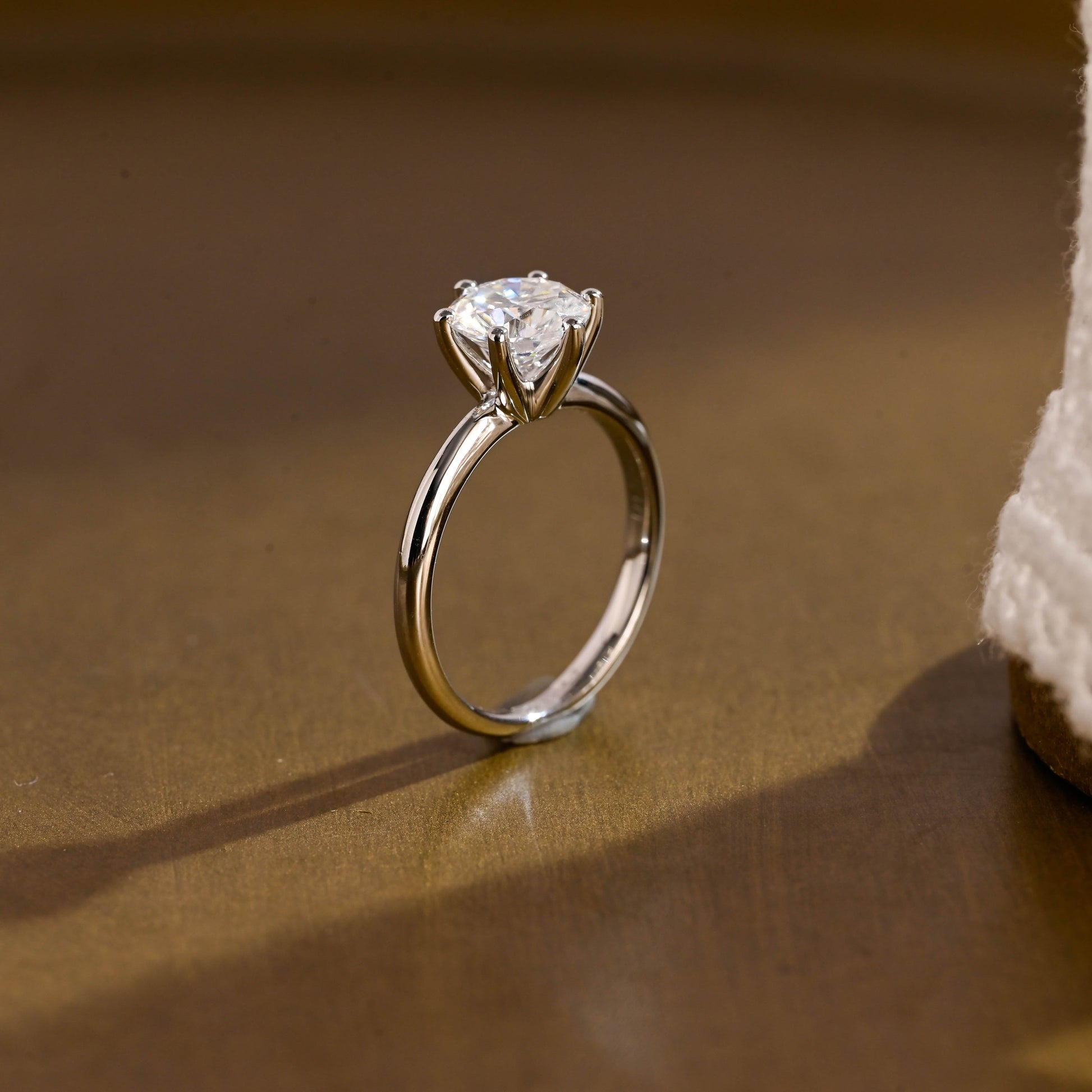 SquareJewelry round cut moissanite engagement ring Solid Gold Thick Prongs Round Moissanite Engagement Ring