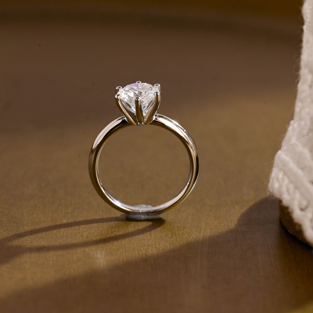 SquareJewelry round cut moissanite engagement ring Solid Gold Thick Prongs Round Moissanite Engagement Ring