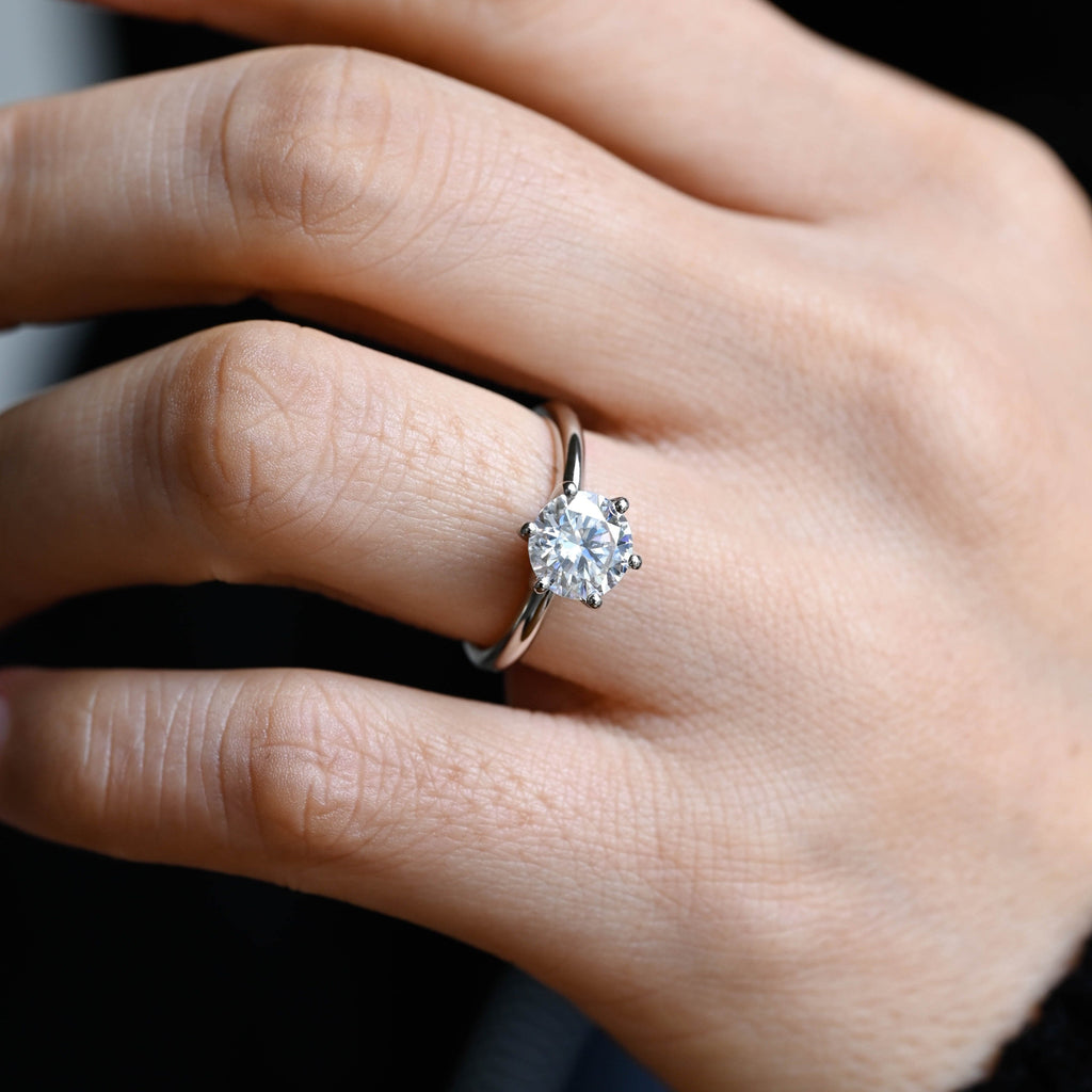 SquareJewelry round cut moissanite engagement ring Solid Gold Thick Prongs Round Moissanite Engagement Ring