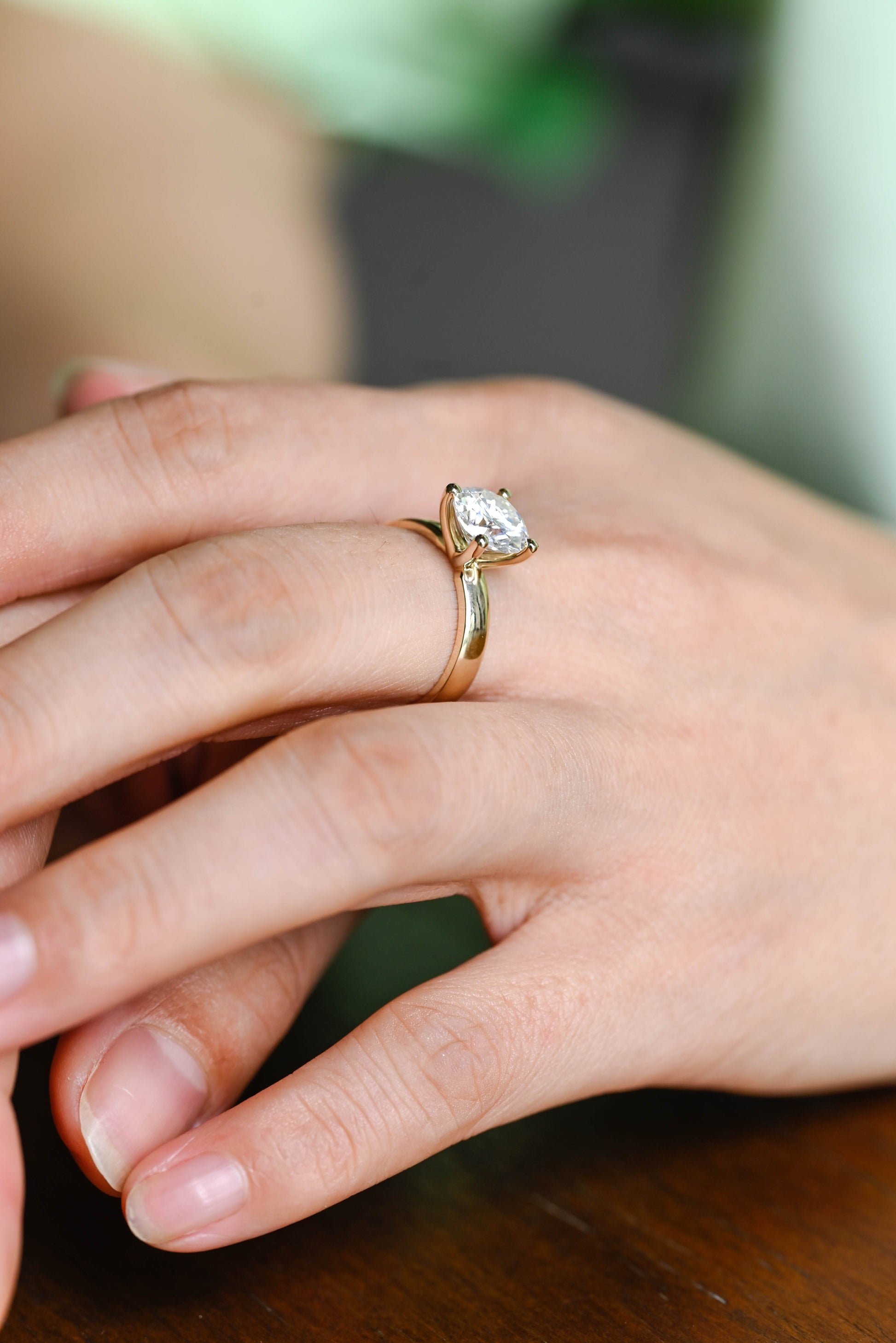 SquareJewelry round cut moissanite engagement ring Solid Gold Thick Solitaire Round Cut Moissanite Engagement Ring