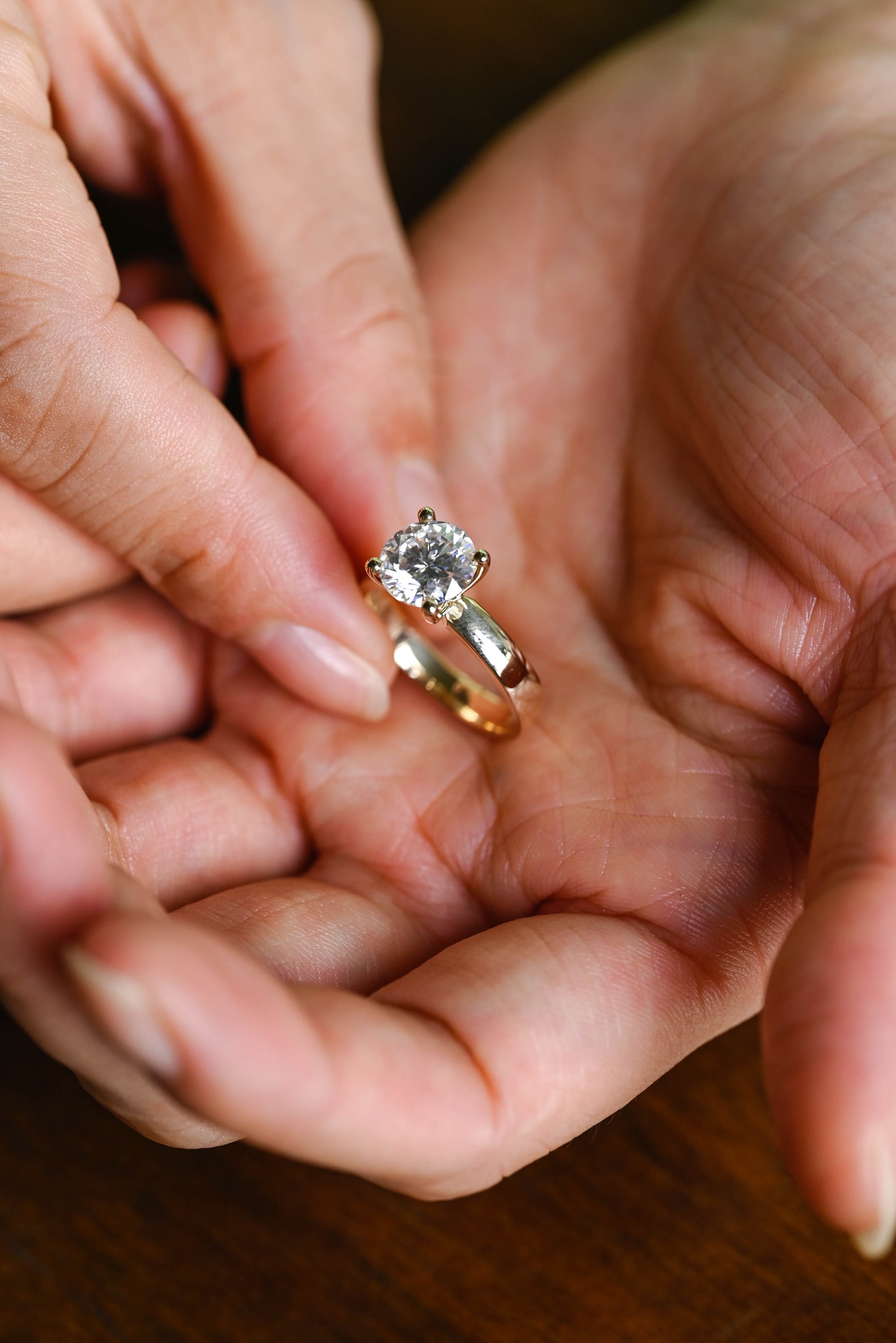 SquareJewelry round cut moissanite engagement ring Solid Gold Thick Solitaire Round Cut Moissanite Engagement Ring