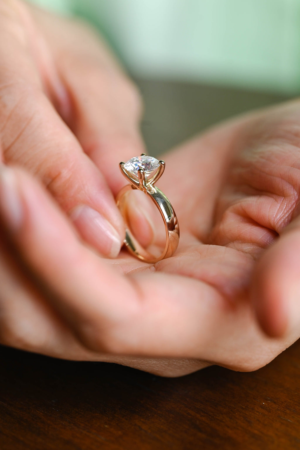 SquareJewelry round cut moissanite engagement ring Solid Gold Thick Solitaire Round Cut Moissanite Engagement Ring