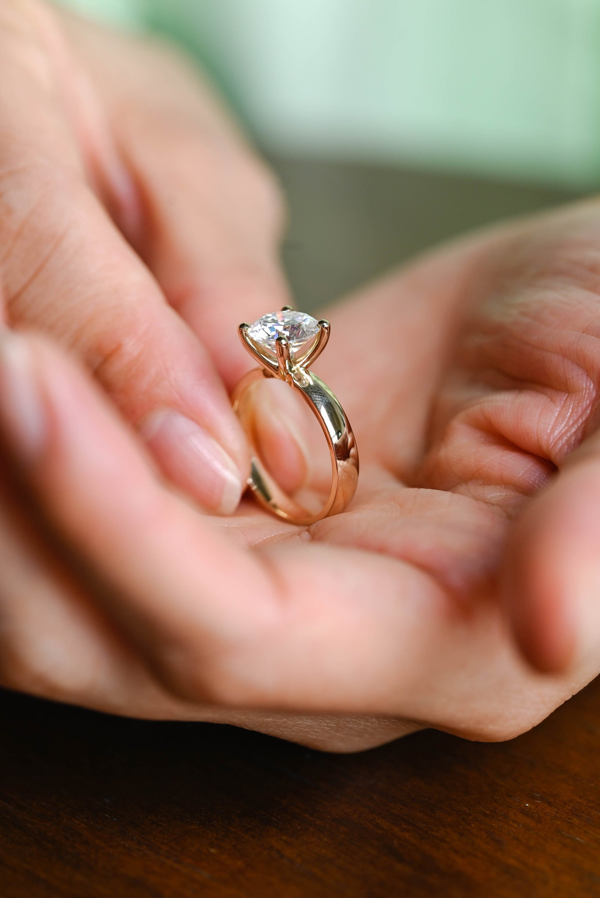 SquareJewelry round cut moissanite engagement ring Solid Gold Thick Solitaire Round Cut Moissanite Engagement Ring