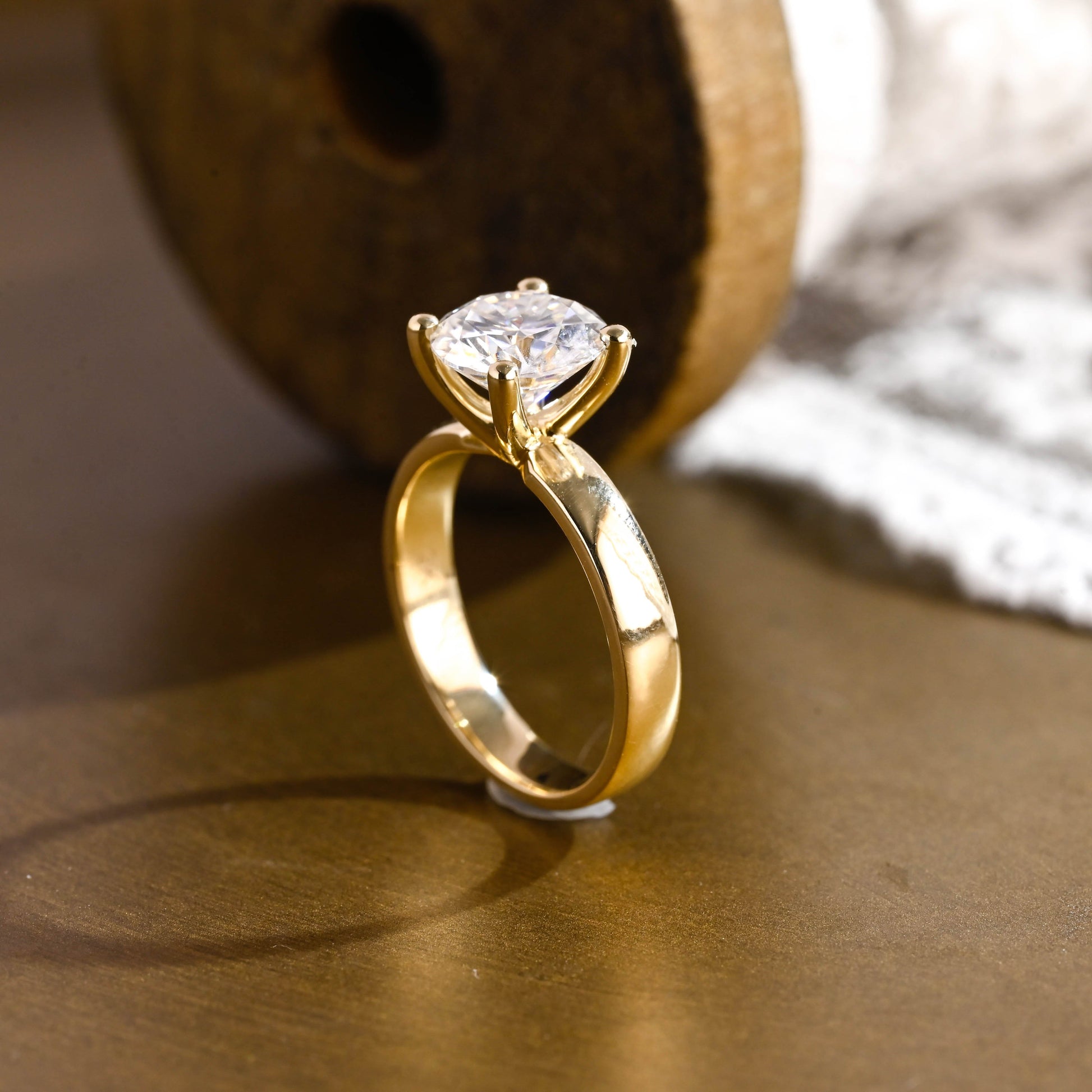 SquareJewelry round cut moissanite engagement ring Solid Gold Thick Solitaire Round Cut Moissanite Engagement Ring