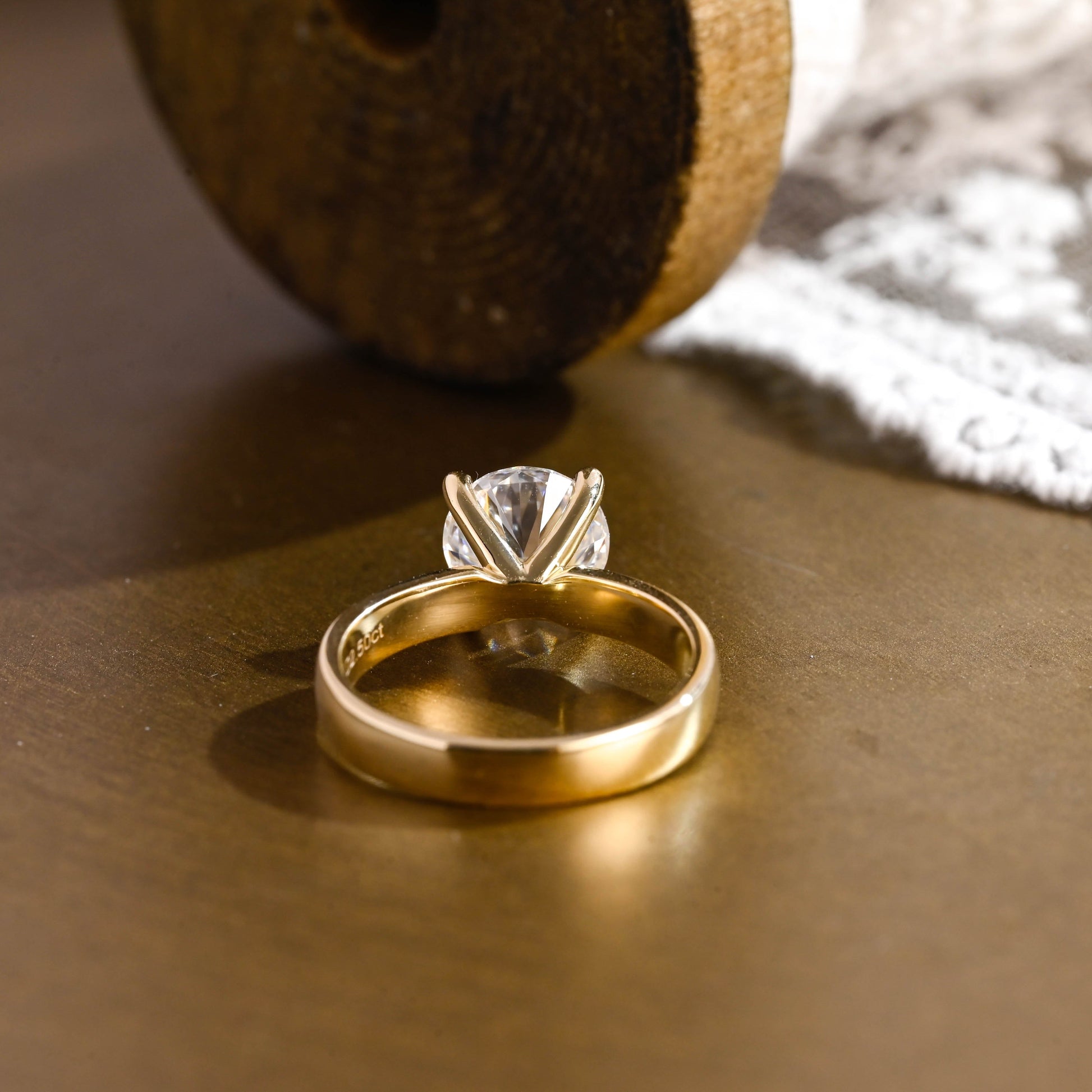 SquareJewelry round cut moissanite engagement ring Solid Gold Thick Solitaire Round Cut Moissanite Engagement Ring