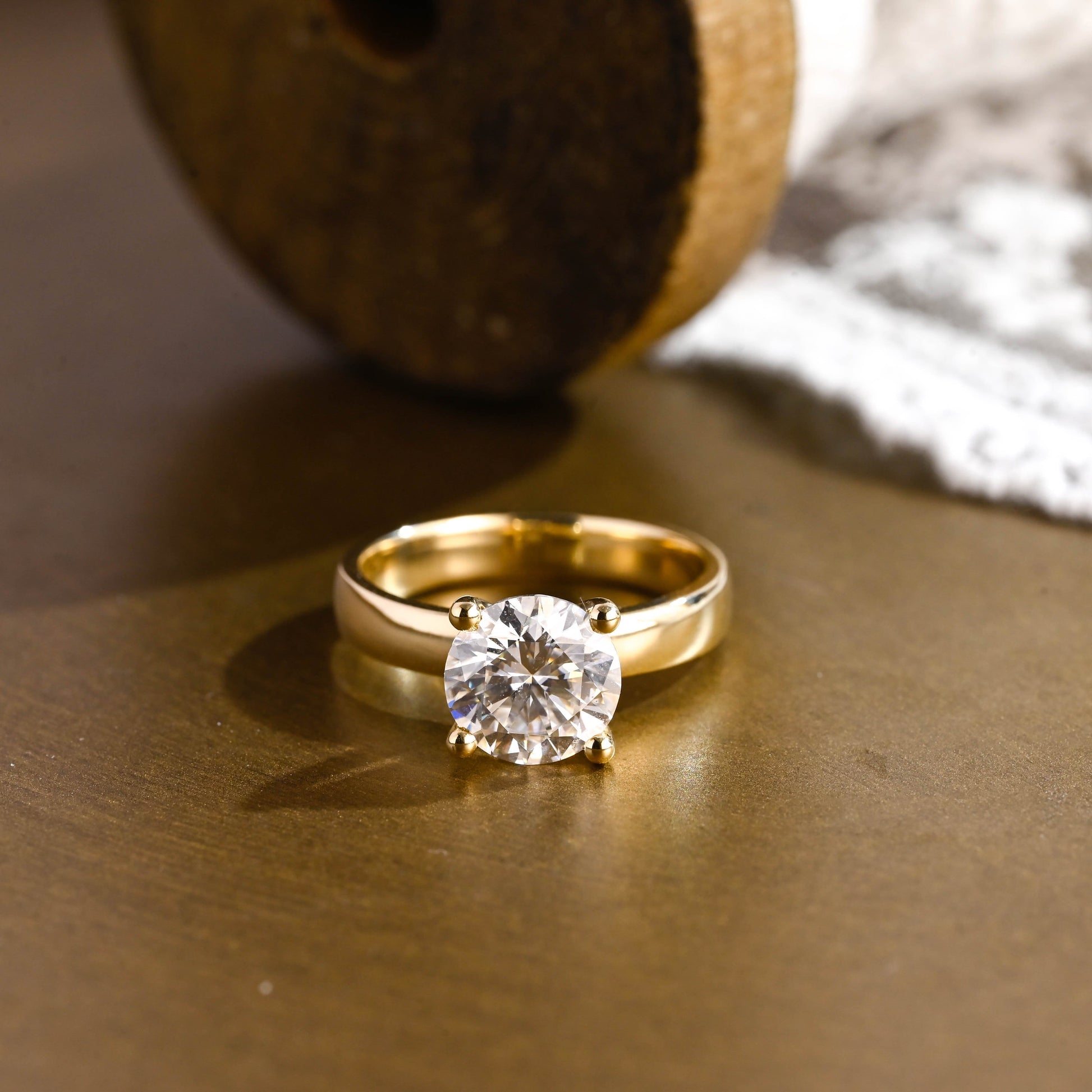 SquareJewelry round cut moissanite engagement ring Solid Gold Thick Solitaire Round Cut Moissanite Engagement Ring