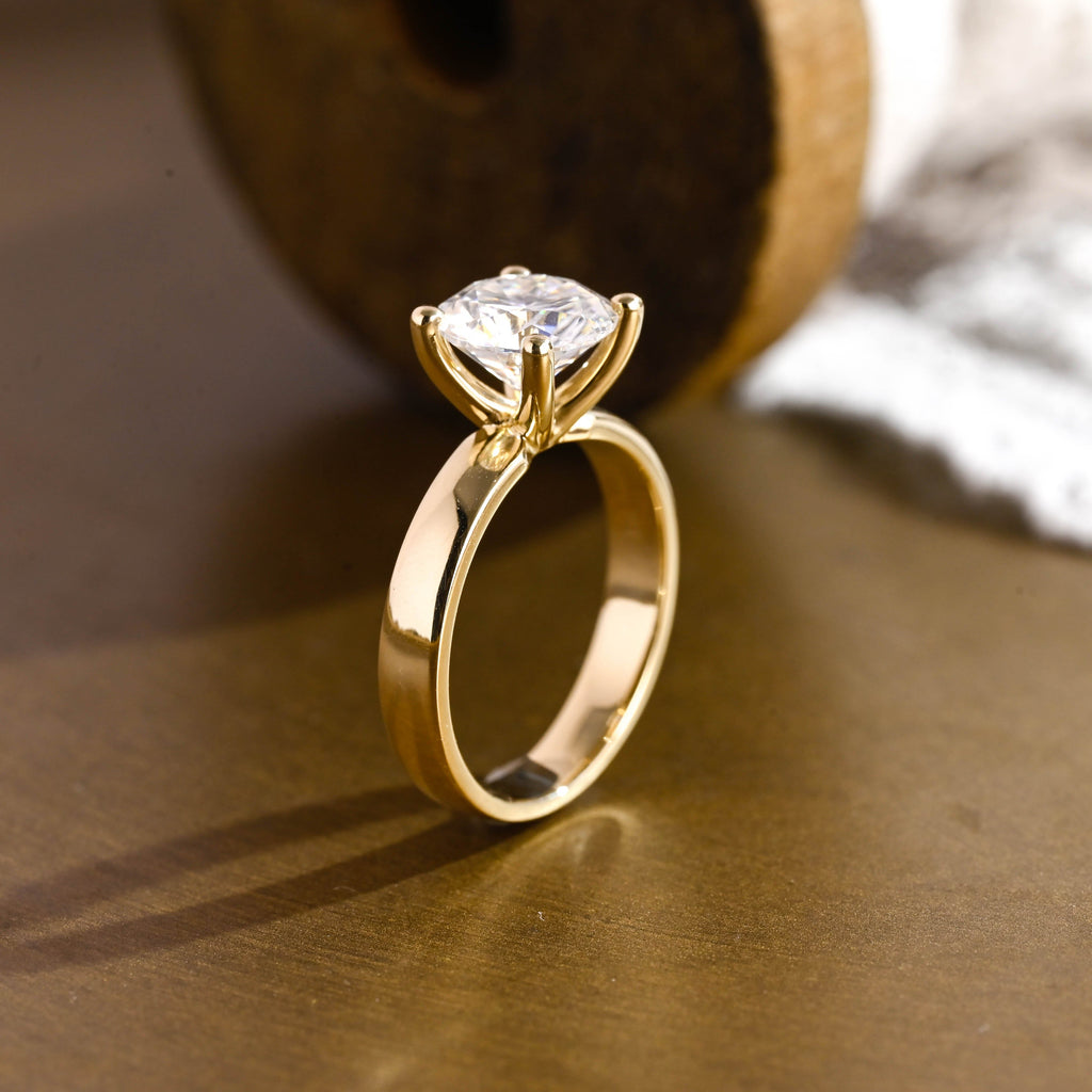 SquareJewelry round cut moissanite engagement ring Solid Gold Thick Solitaire Round Cut Moissanite Engagement Ring