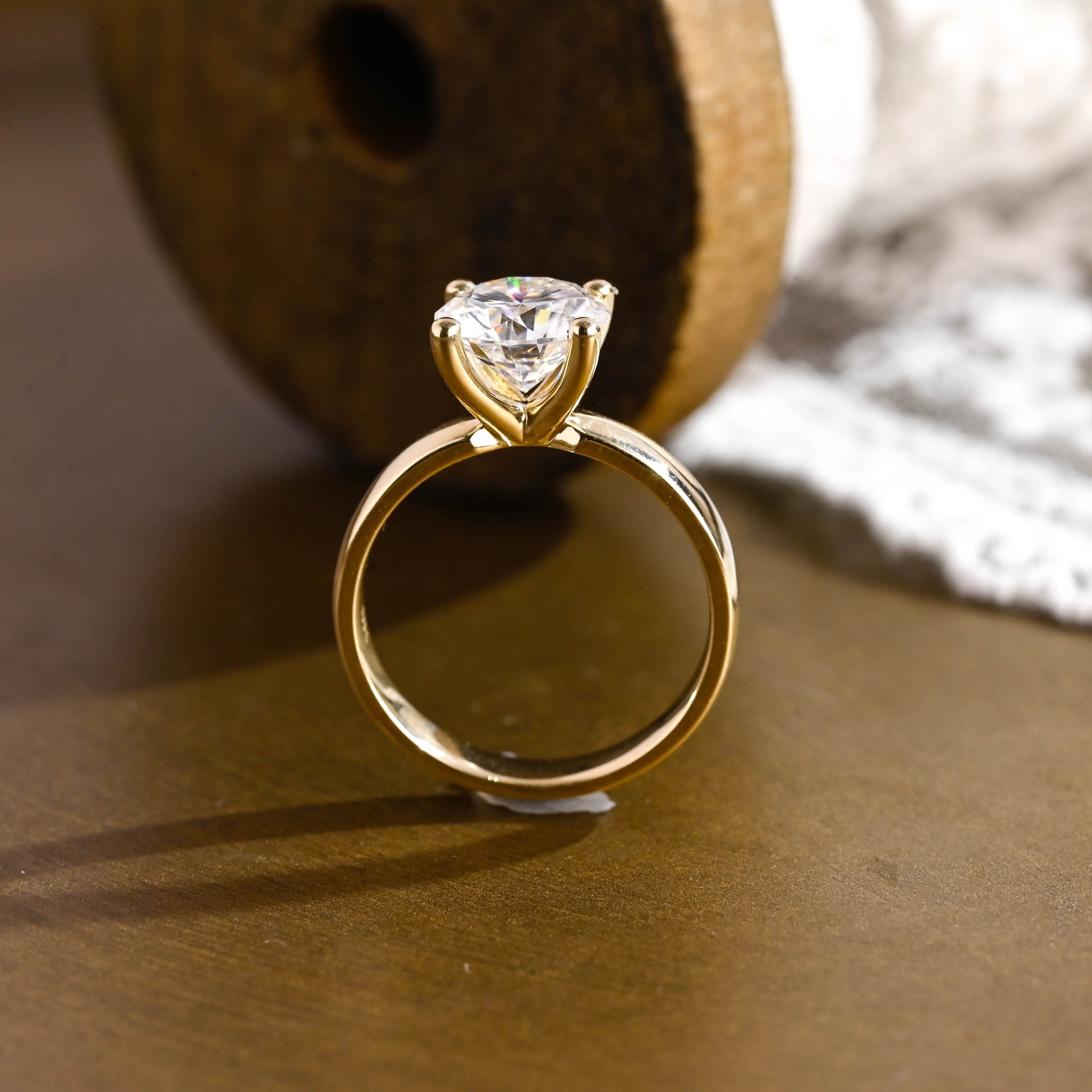 SquareJewelry round cut moissanite engagement ring Solid Gold Thick Solitaire Round Cut Moissanite Engagement Ring