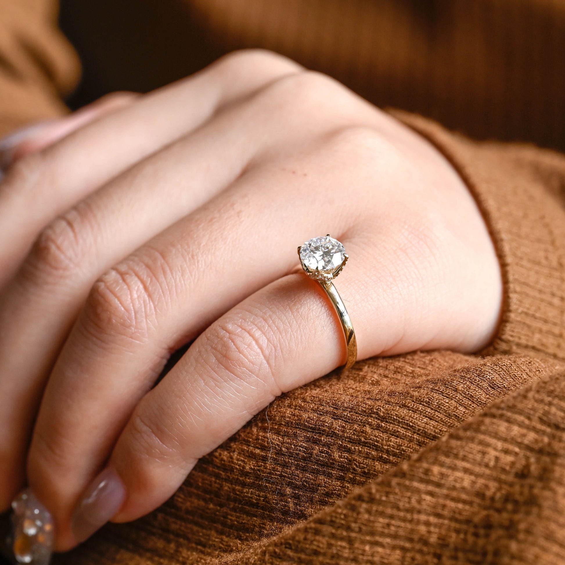 SquareJewelry round cut moissanite engagement ring Solid Gold Tulip Round Cut Moissanite Engagement Ring