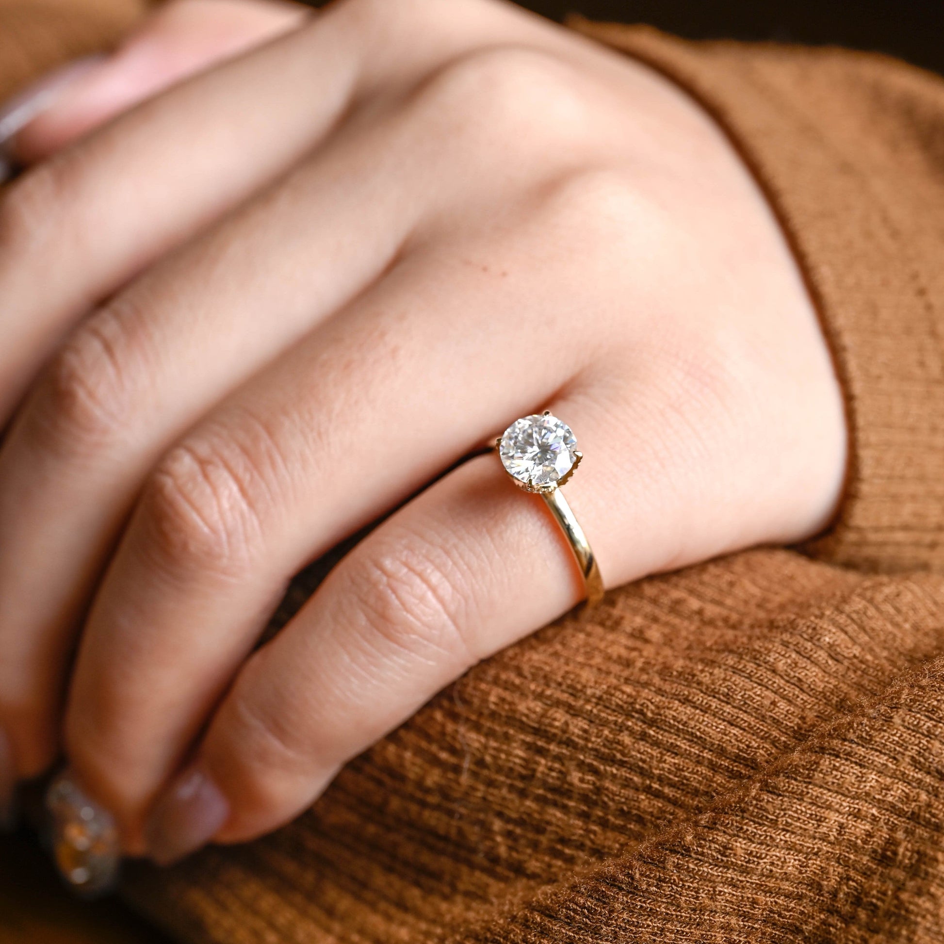 SquareJewelry round cut moissanite engagement ring Solid Gold Tulip Round Cut Moissanite Engagement Ring
