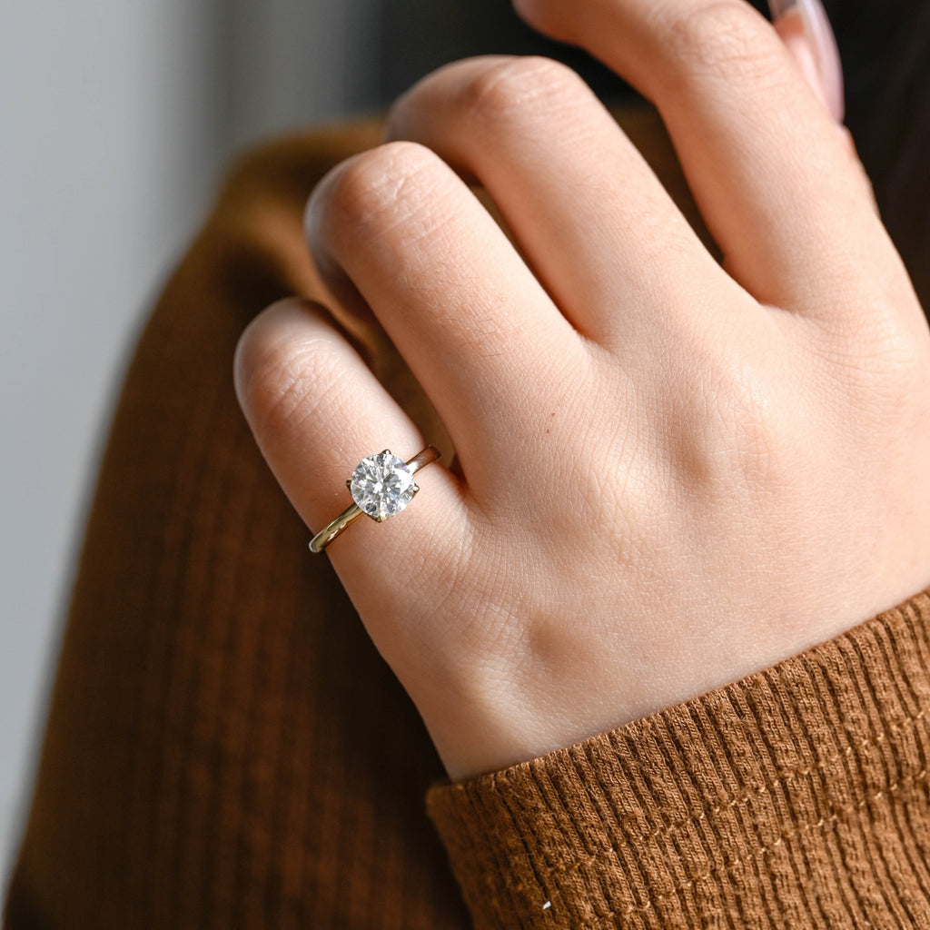 SquareJewelry round cut moissanite engagement ring Solid Gold Tulip Round Cut Moissanite Engagement Ring