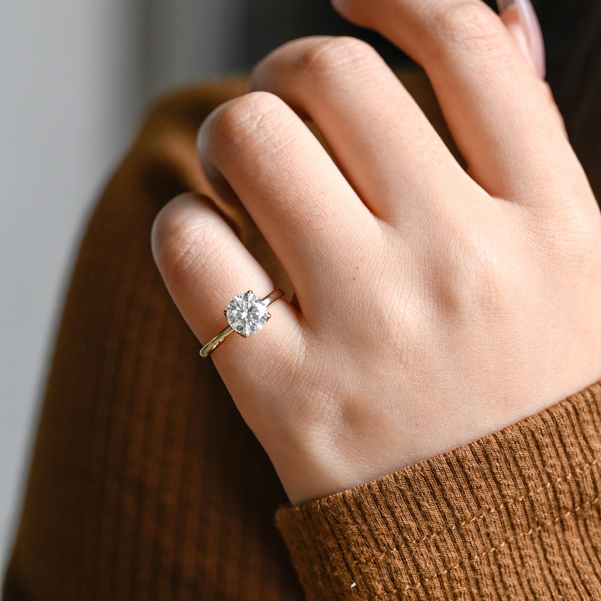 SquareJewelry round cut moissanite engagement ring Solid Gold Tulip Round Cut Moissanite Engagement Ring