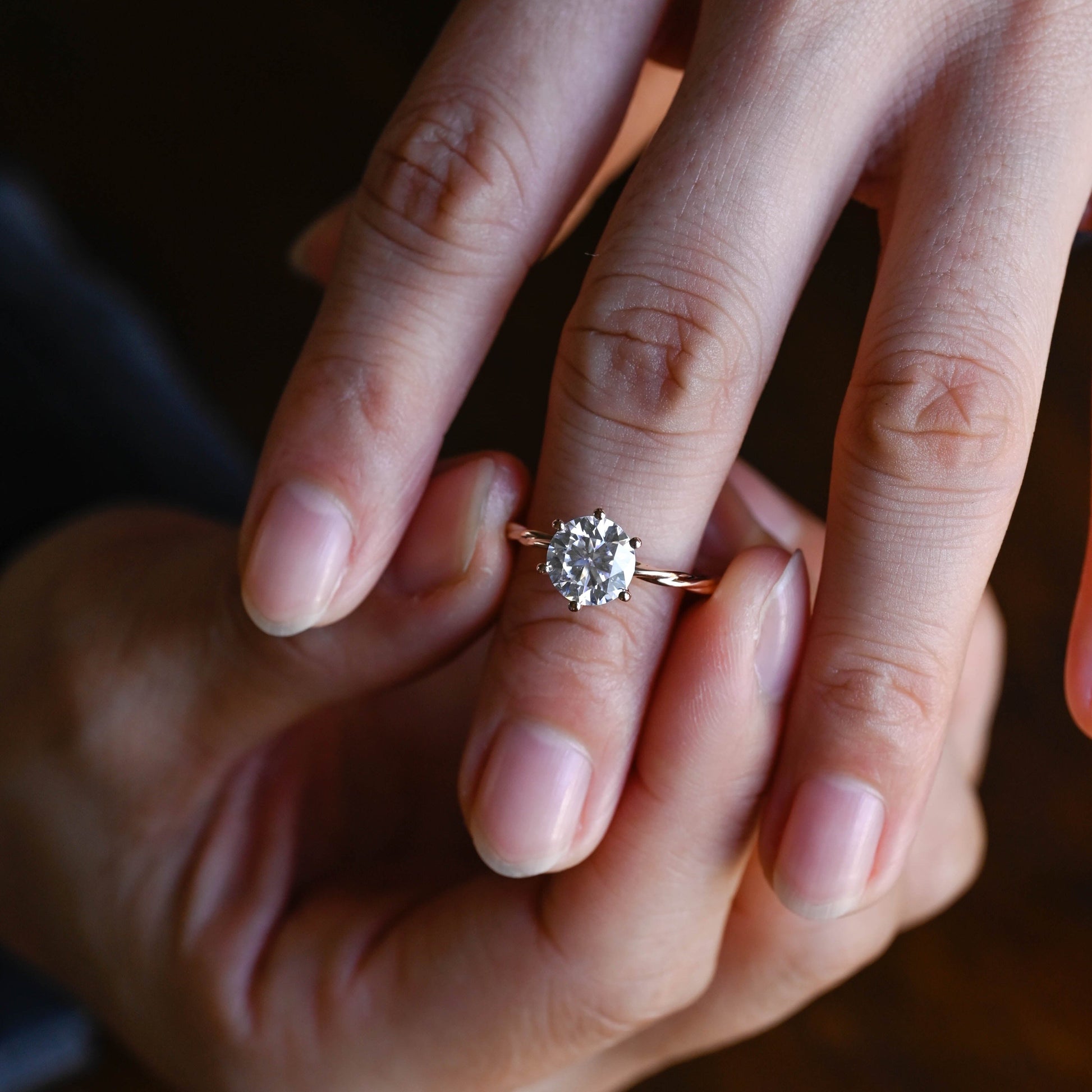 SquareJewelry round cut moissanite engagement ring Solid Gold Twist Wrap Shank Solitaire Round Cut Moissanite Engagement Ring