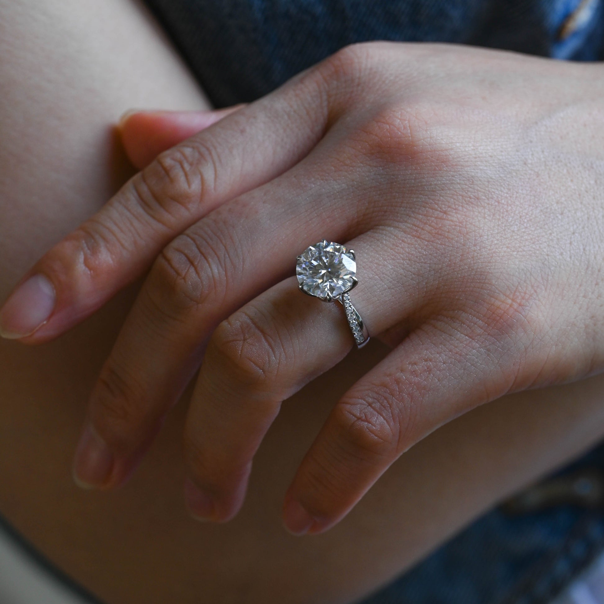 SquareJewelry round cut moissanite engagement ring Solid Gold Twisted Band Round Cut Moissanite Engagement Ring Tulip Set