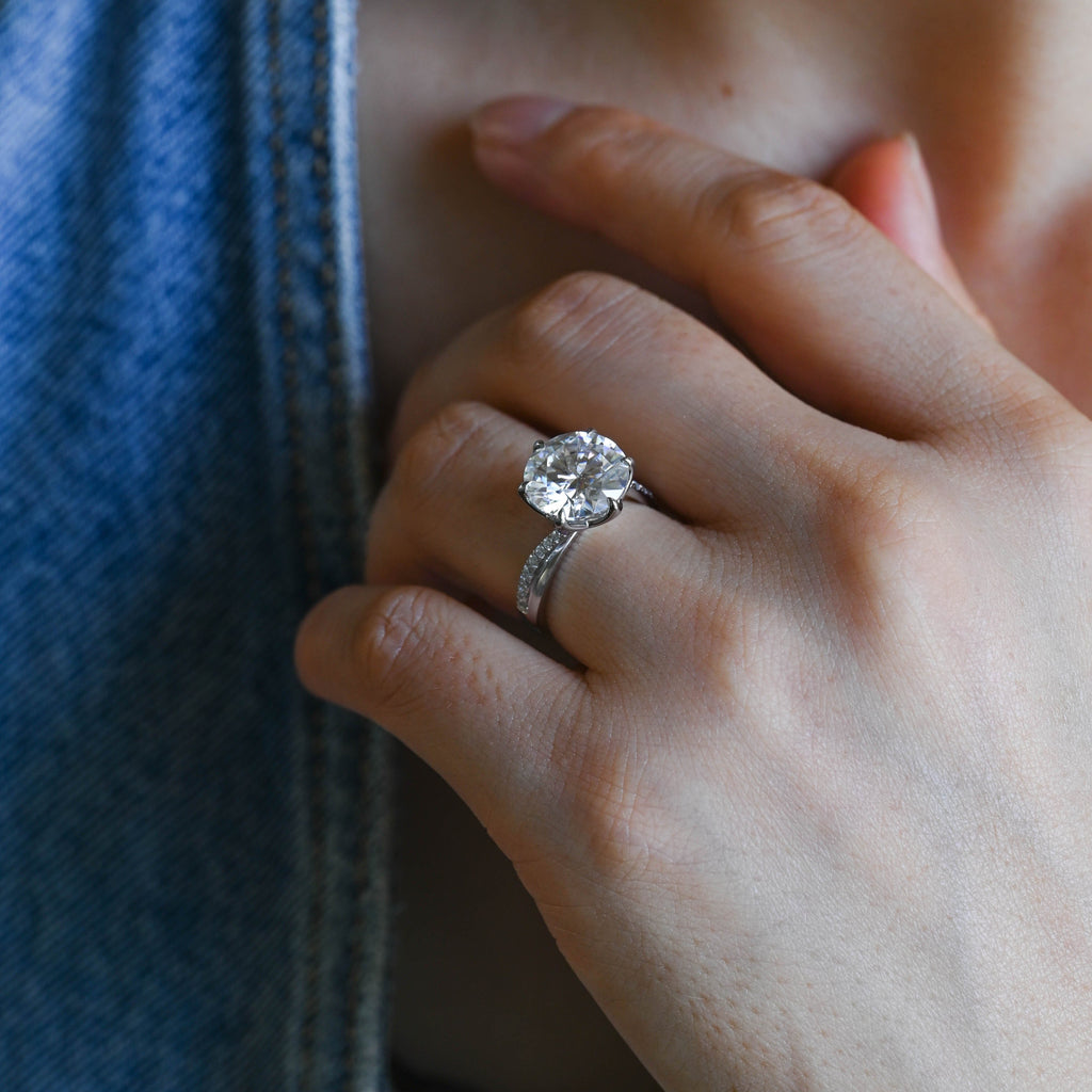 SquareJewelry round cut moissanite engagement ring Solid Gold Twisted Band Round Cut Moissanite Engagement Ring Tulip Set