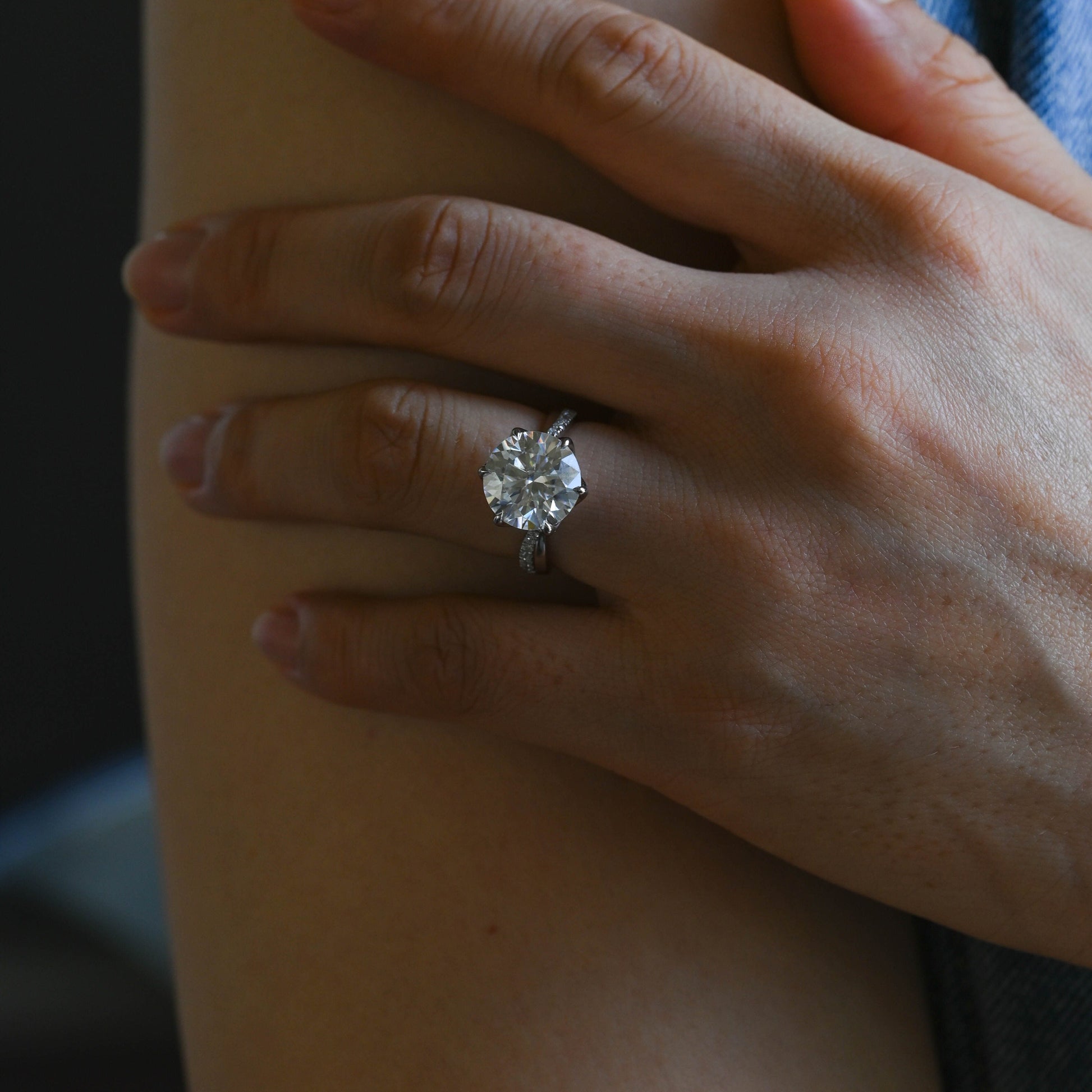 SquareJewelry round cut moissanite engagement ring Solid Gold Twisted Band Round Cut Moissanite Engagement Ring Tulip Set
