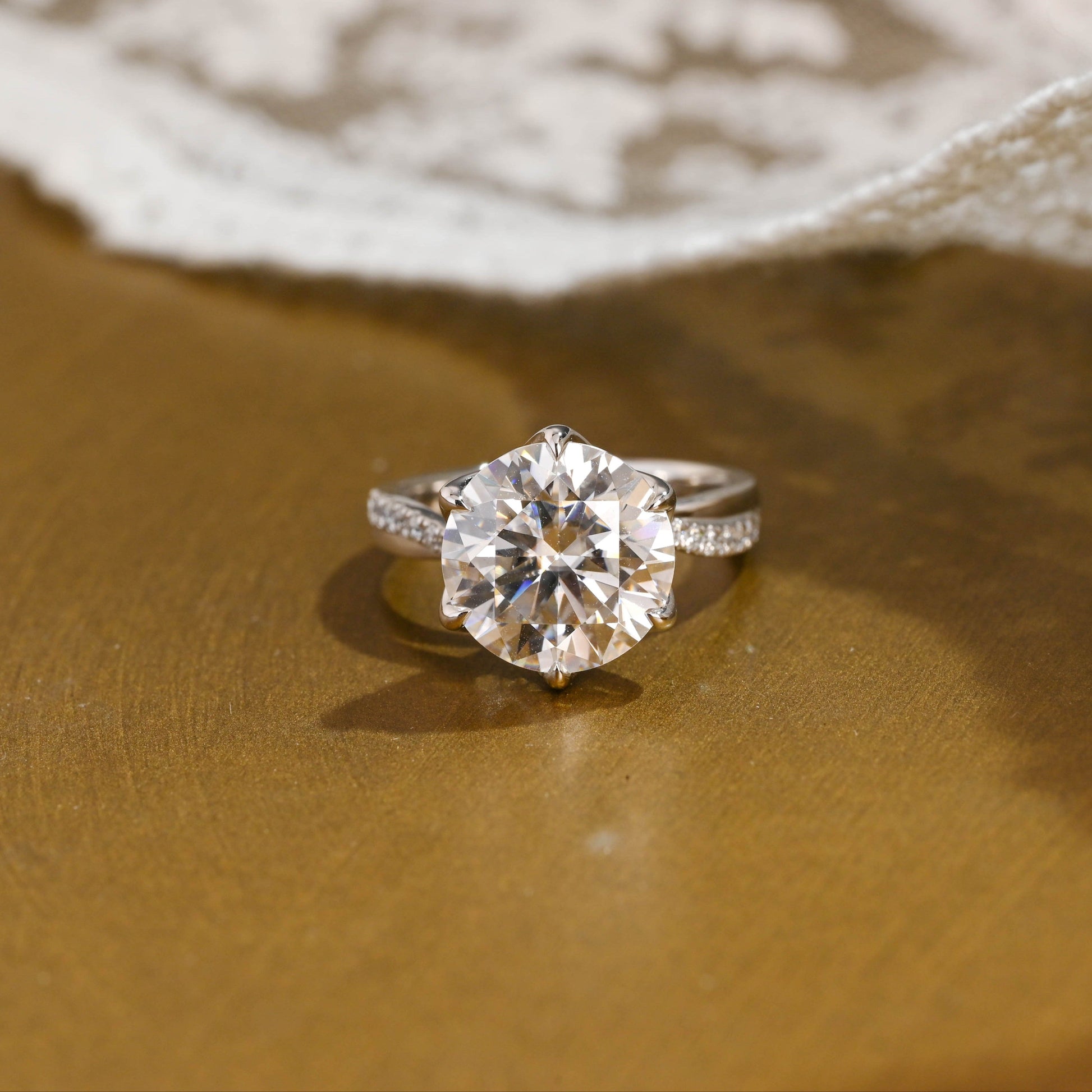 SquareJewelry round cut moissanite engagement ring Solid Gold Twisted Band Round Cut Moissanite Engagement Ring Tulip Set