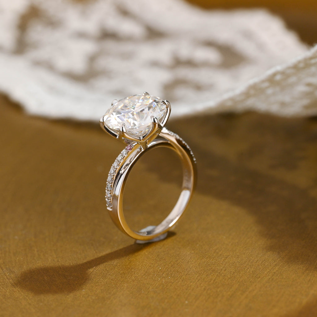 SquareJewelry round cut moissanite engagement ring Solid Gold Twisted Band Round Cut Moissanite Engagement Ring Tulip Set