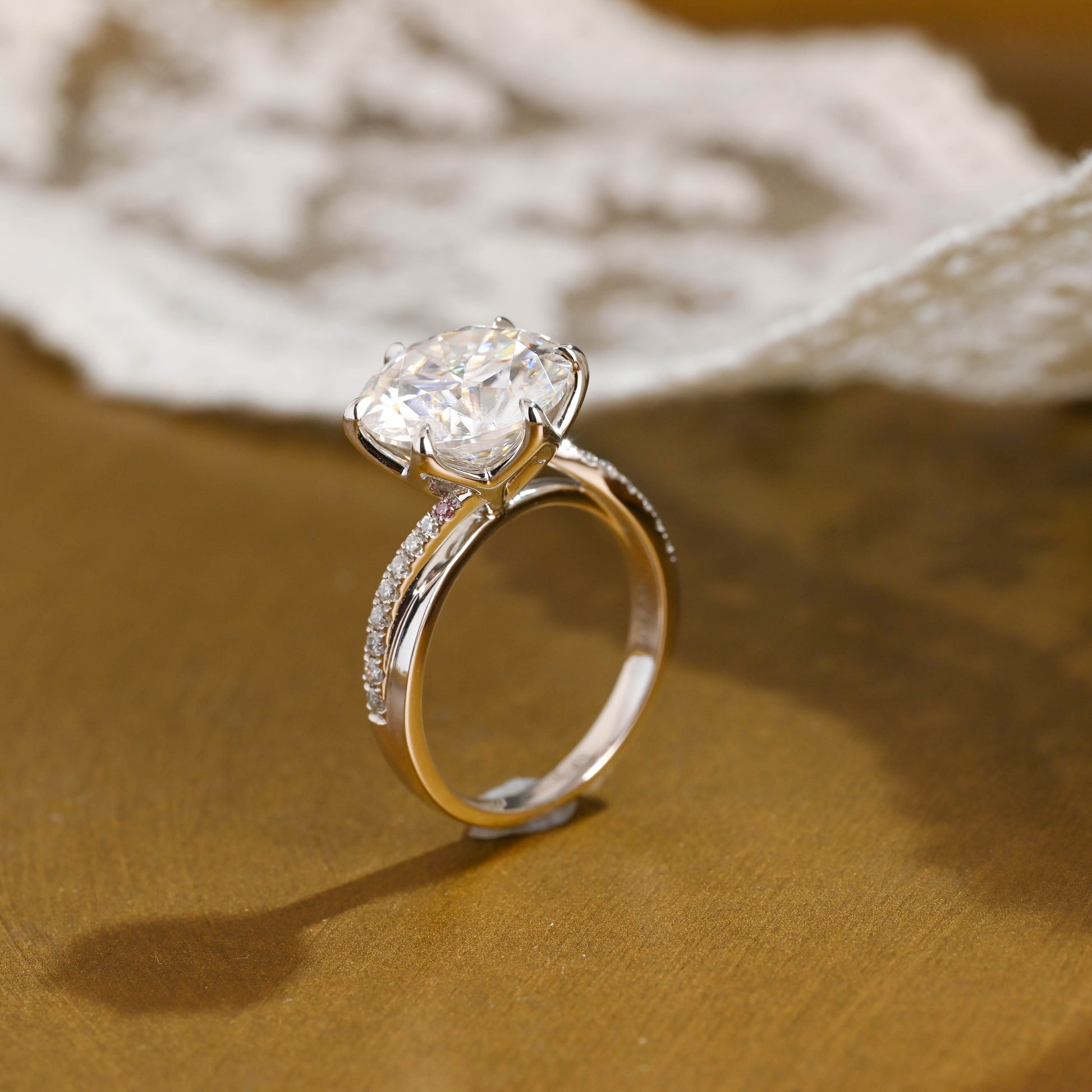 SquareJewelry round cut moissanite engagement ring Solid Gold Twisted Band Round Cut Moissanite Engagement Ring Tulip Set