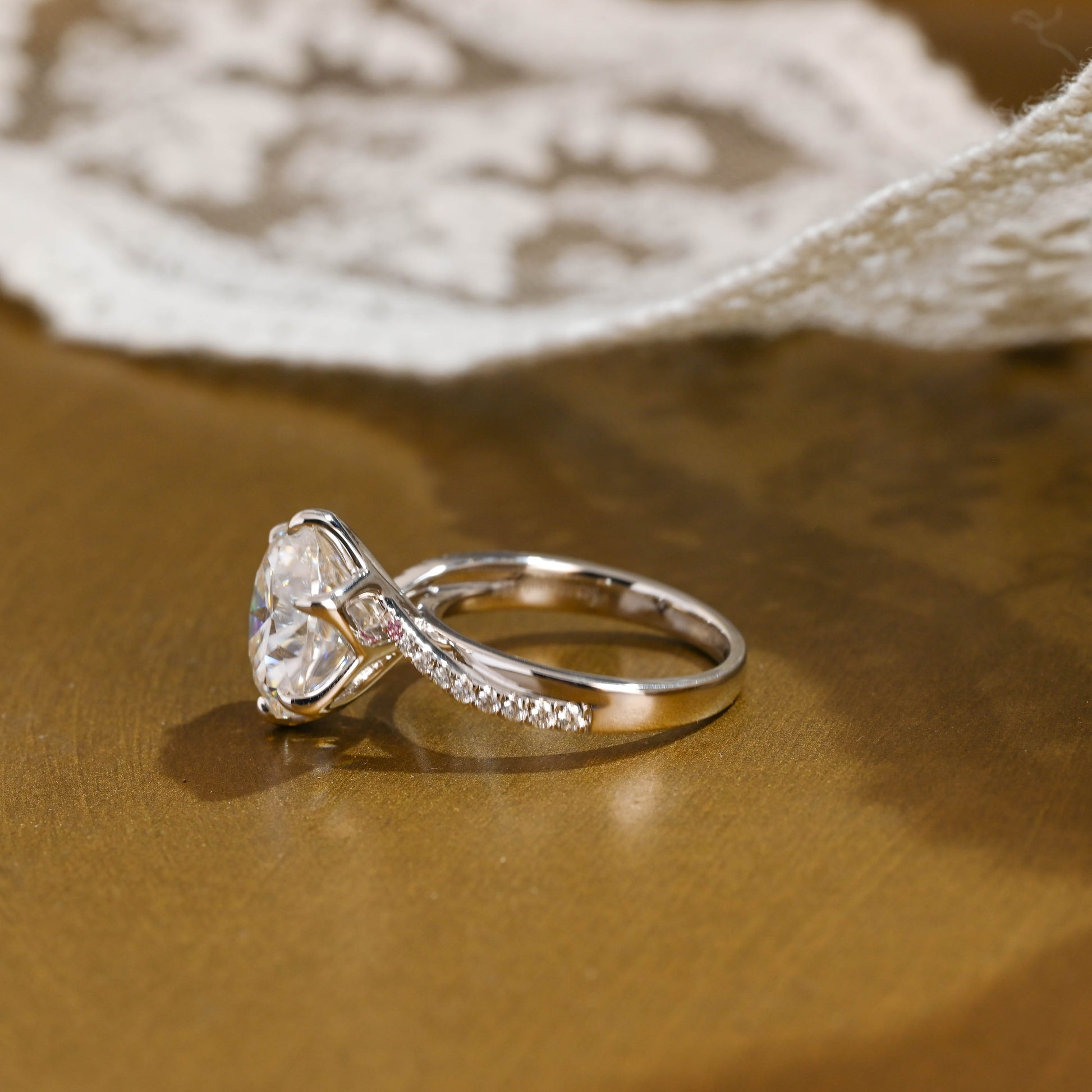 SquareJewelry round cut moissanite engagement ring Solid Gold Twisted Band Round Cut Moissanite Engagement Ring Tulip Set