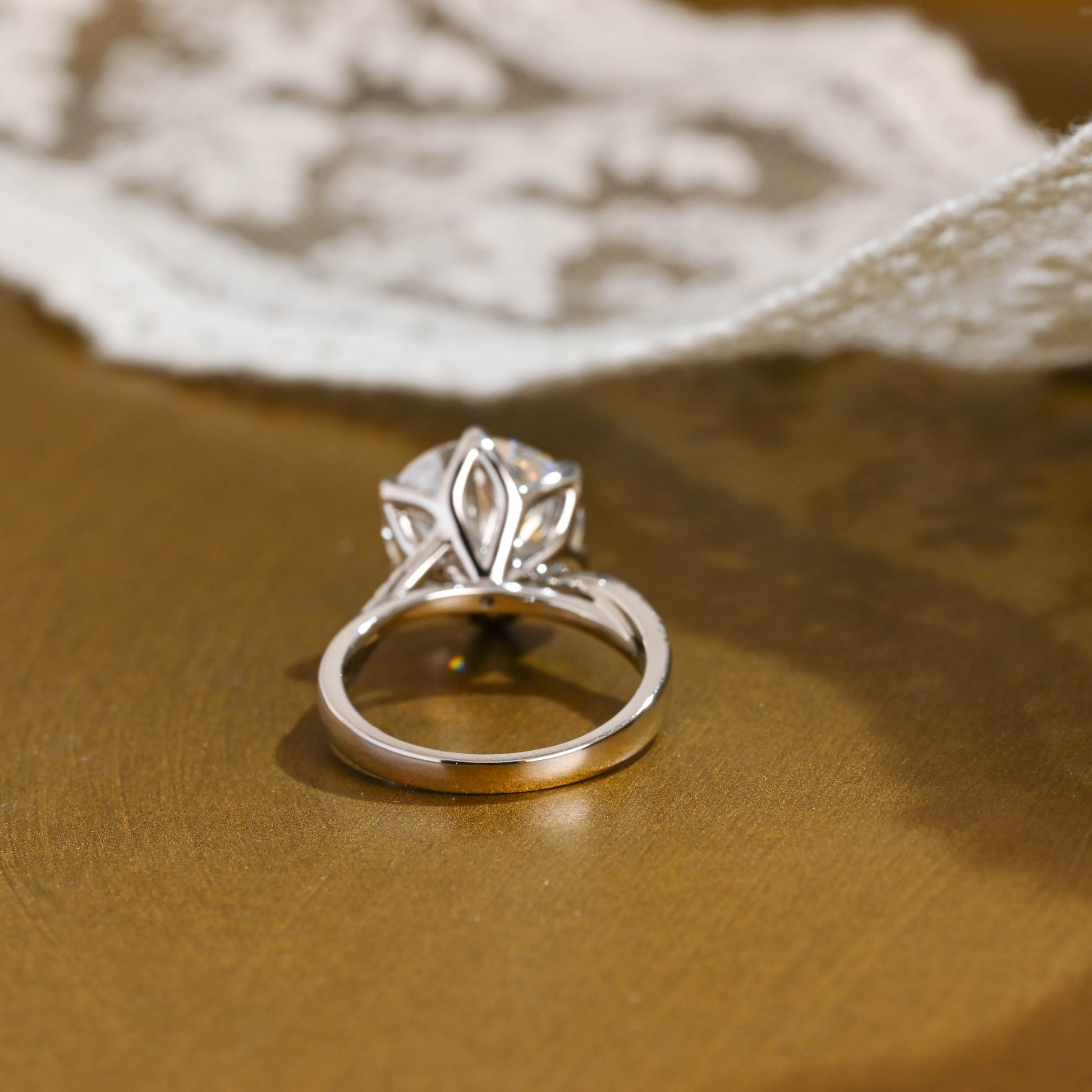 SquareJewelry round cut moissanite engagement ring Solid Gold Twisted Band Round Cut Moissanite Engagement Ring Tulip Set