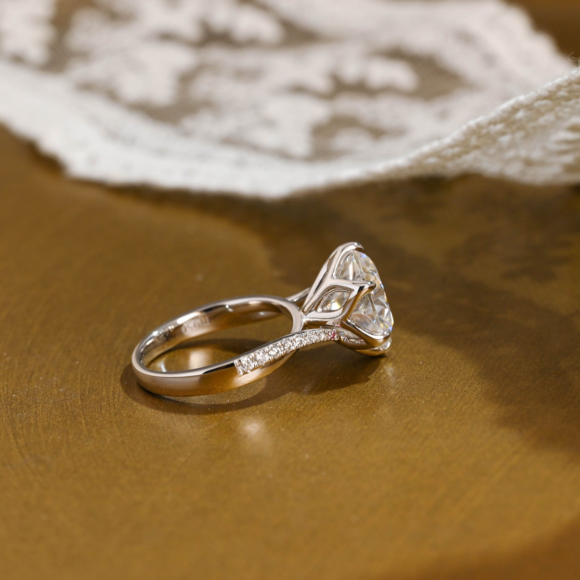 SquareJewelry round cut moissanite engagement ring Solid Gold Twisted Band Round Cut Moissanite Engagement Ring Tulip Set