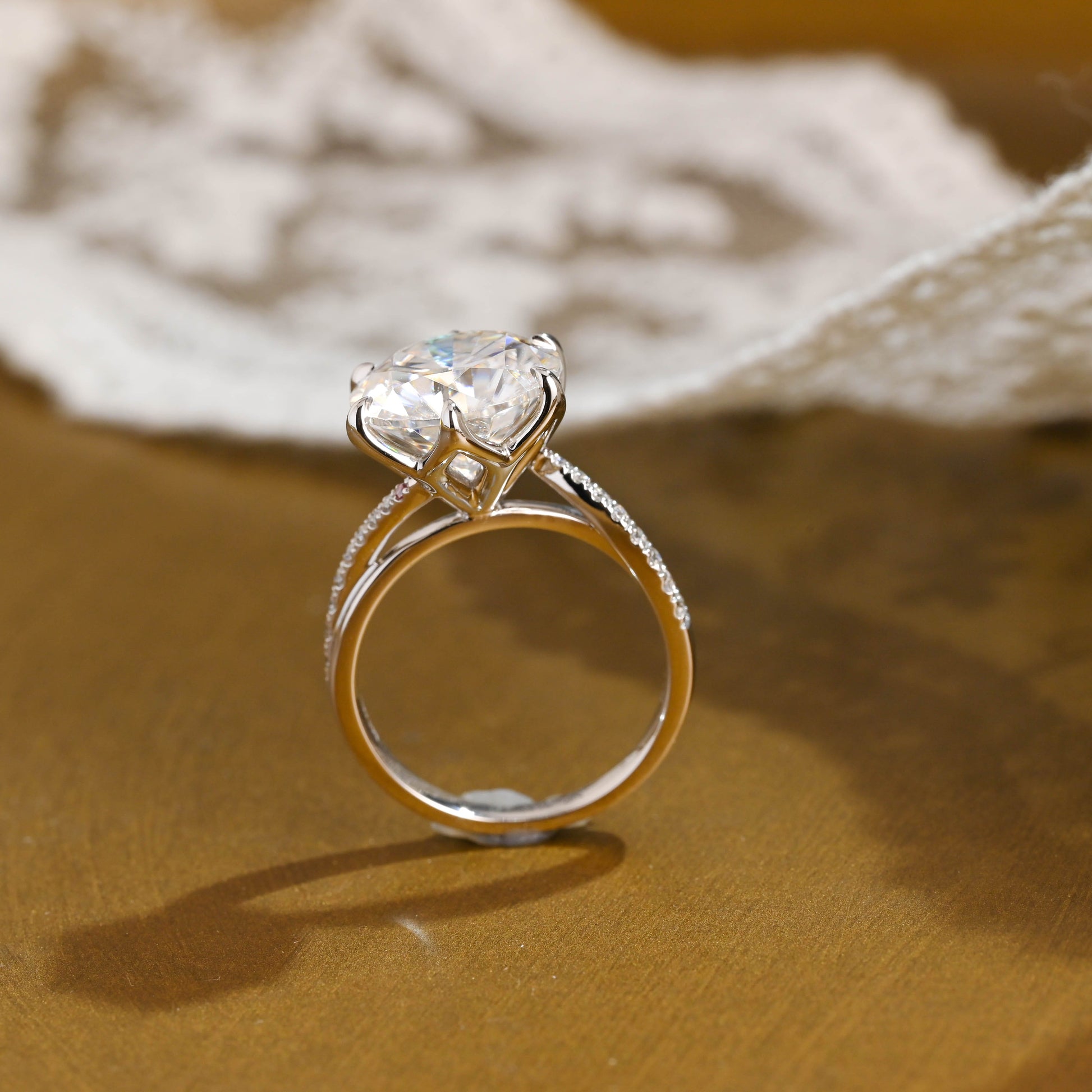 SquareJewelry round cut moissanite engagement ring Solid Gold Twisted Band Round Cut Moissanite Engagement Ring Tulip Set